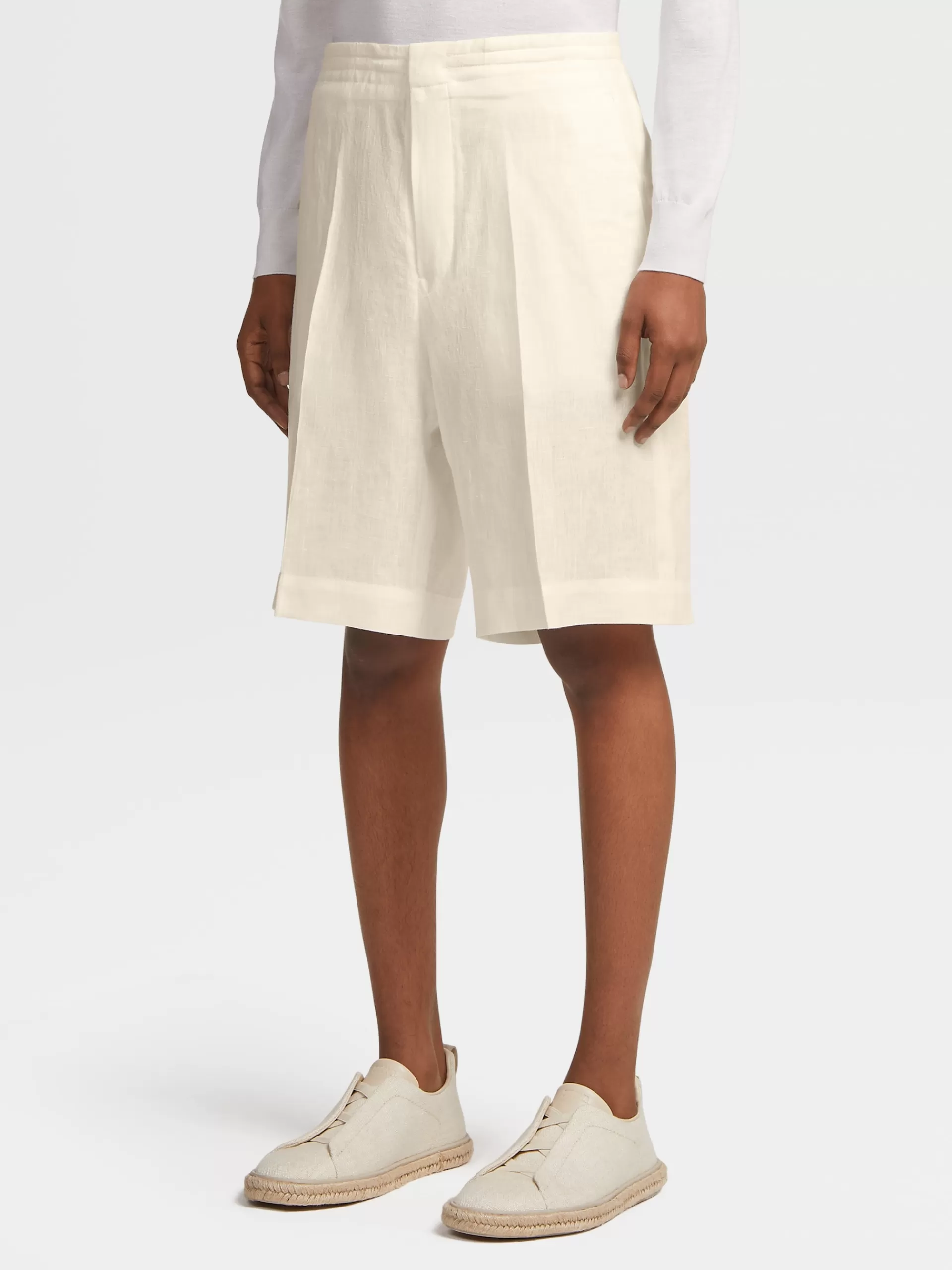 New ZEGNA Short En Lin Pur Blanc Casse