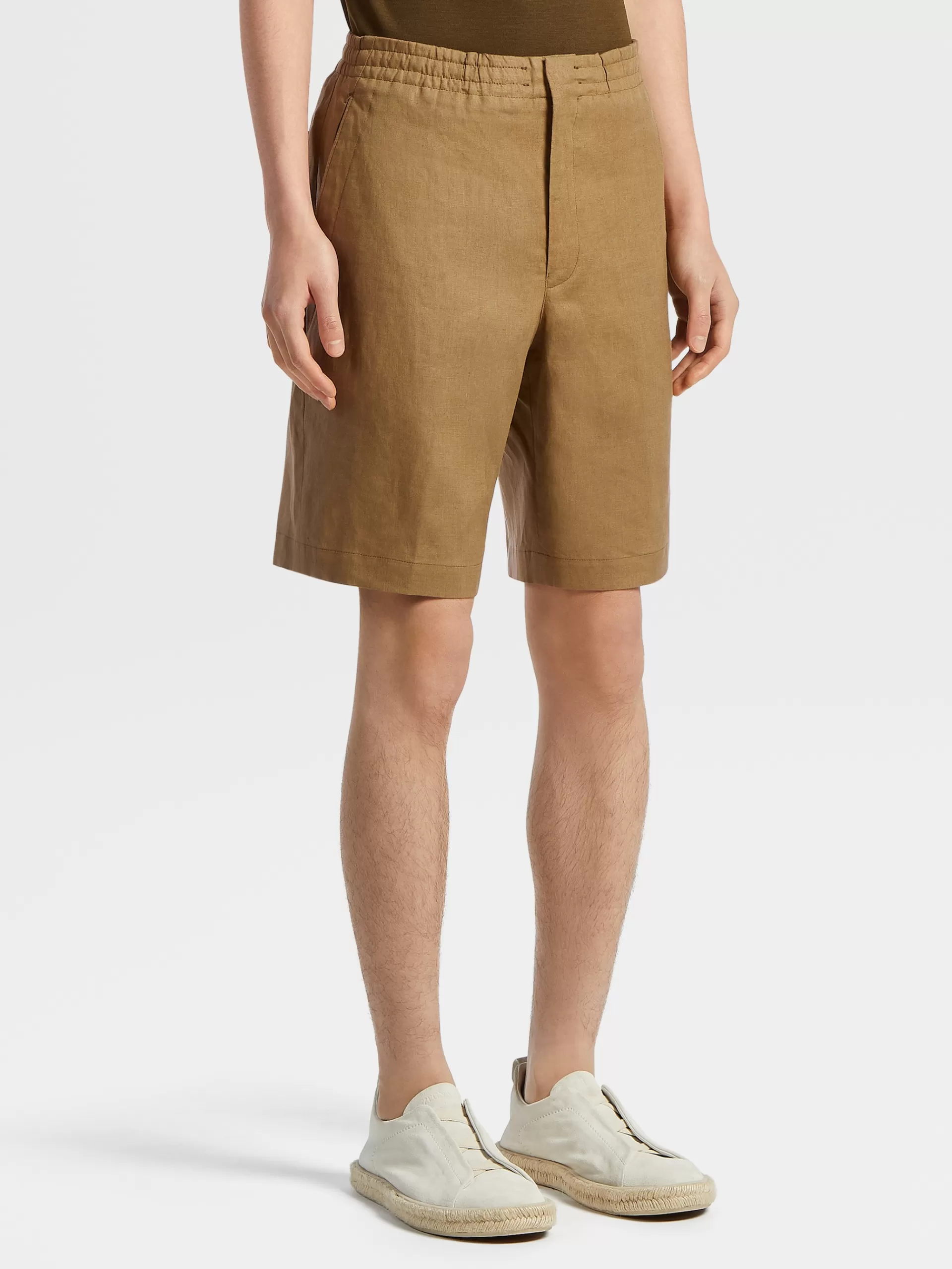 Fashion ZEGNA Short En Lin Pur Vert Kaki Clair