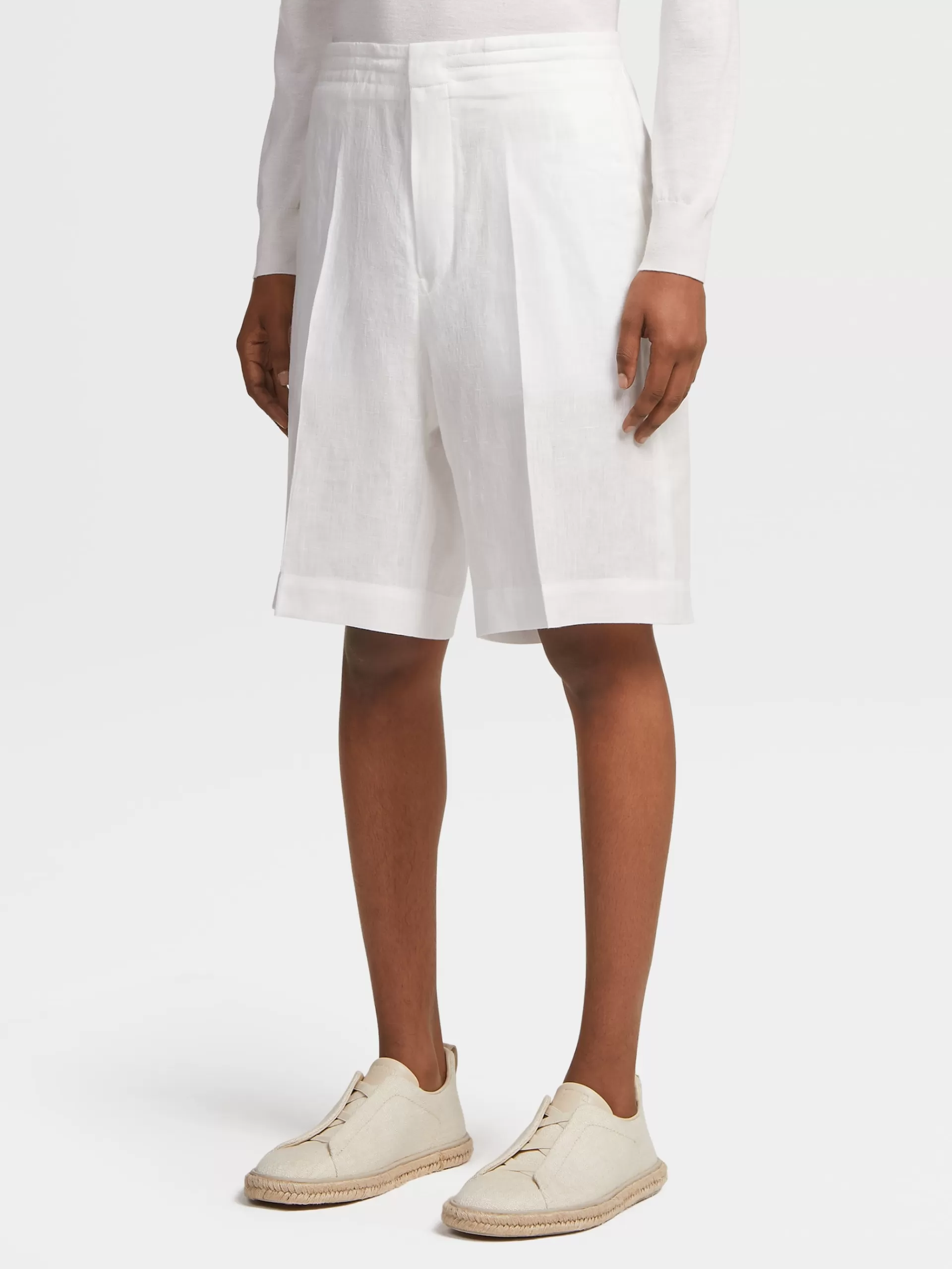 Sale ZEGNA Short En Lin Pur Blanc