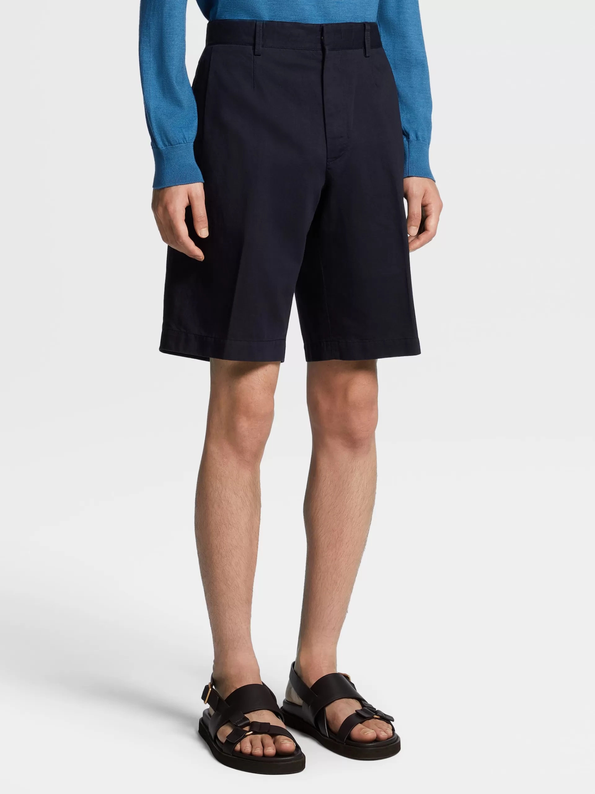 Best ZEGNA Short Summer Chino En Coton Et Lin Bleu Marine