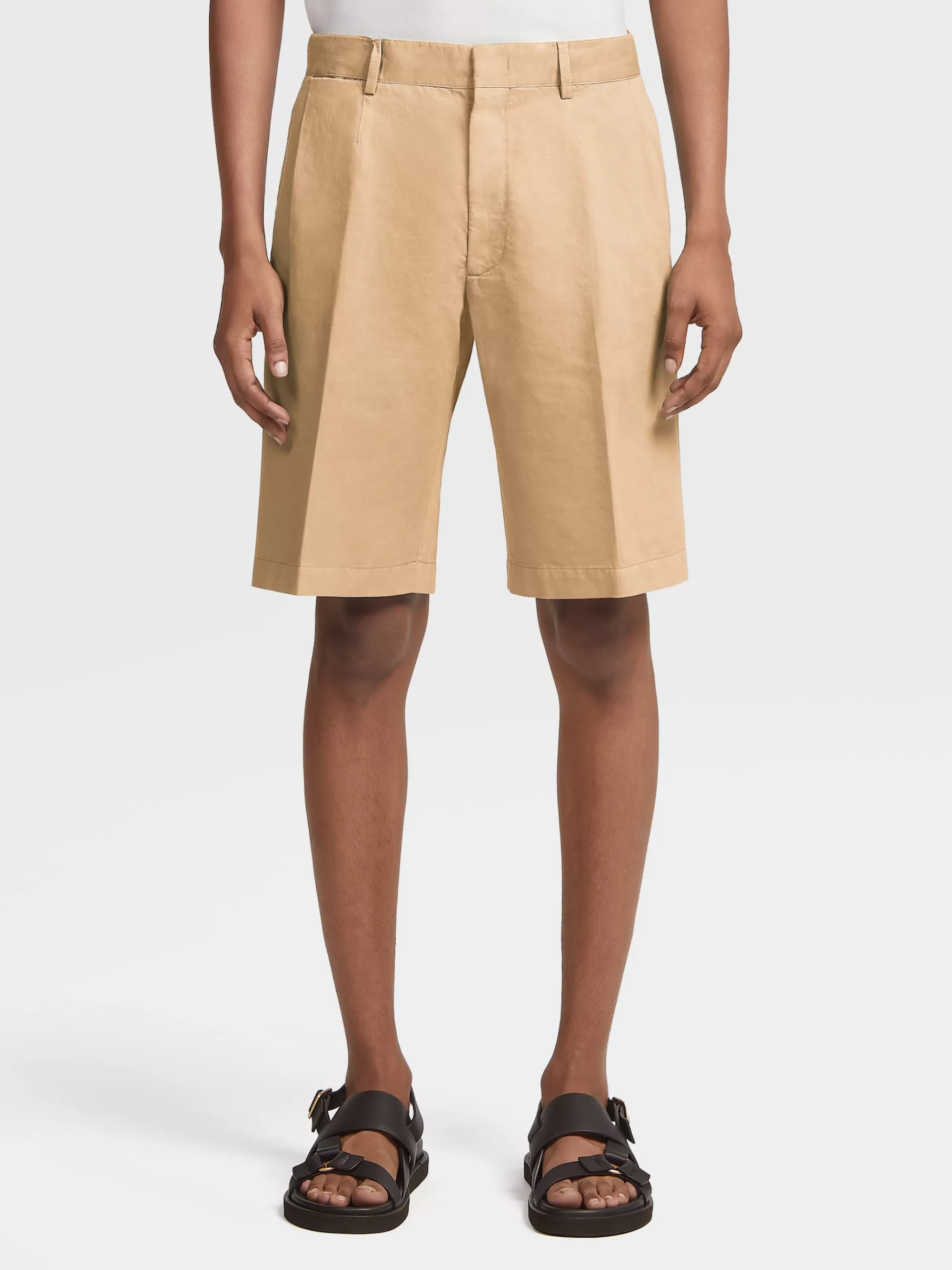 Store ZEGNA Short Summer Chino En Coton Et Lin Beige Clair