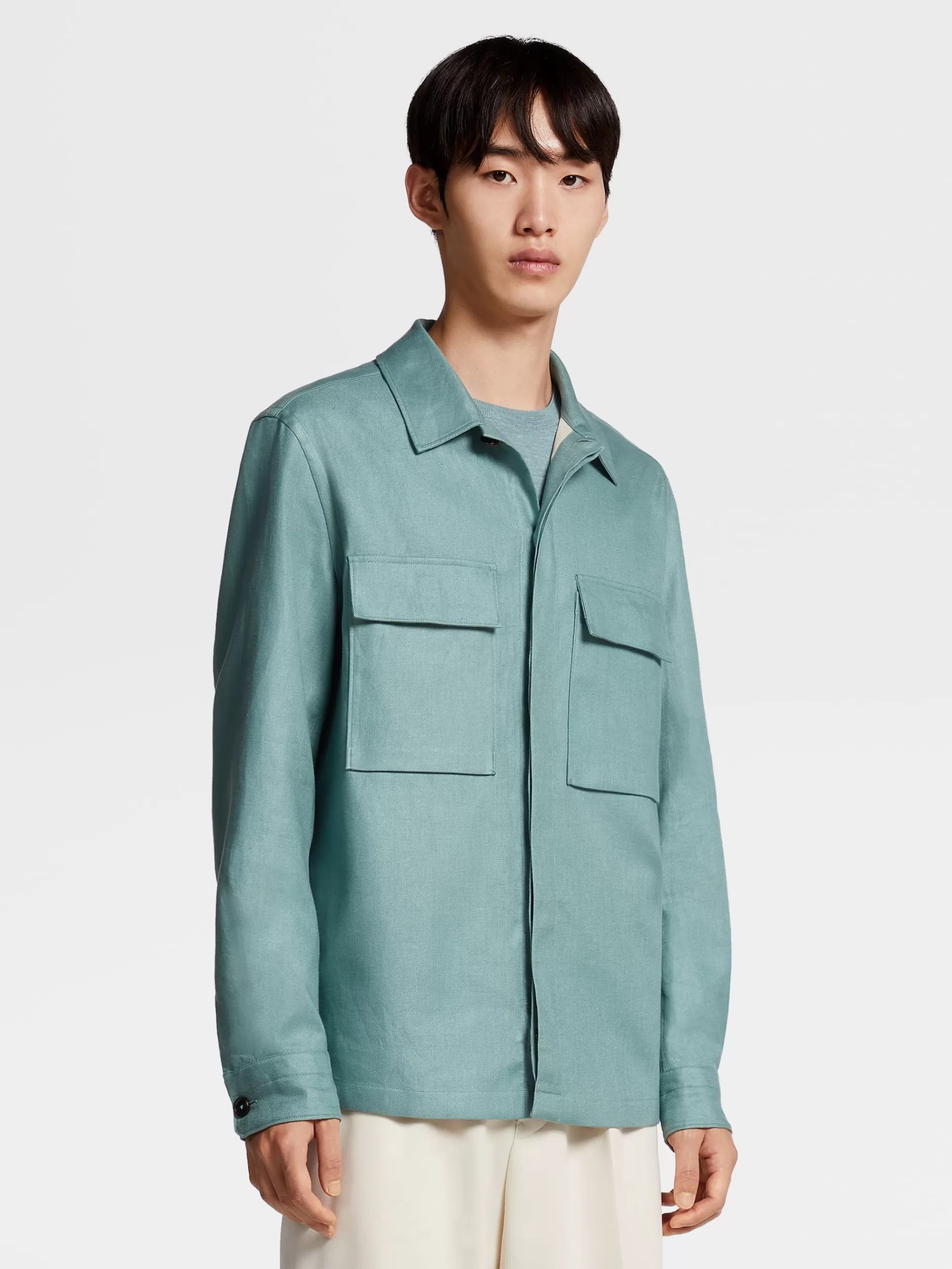 Hot ZEGNA Surchemise En Lin Pur Vert D'Eau