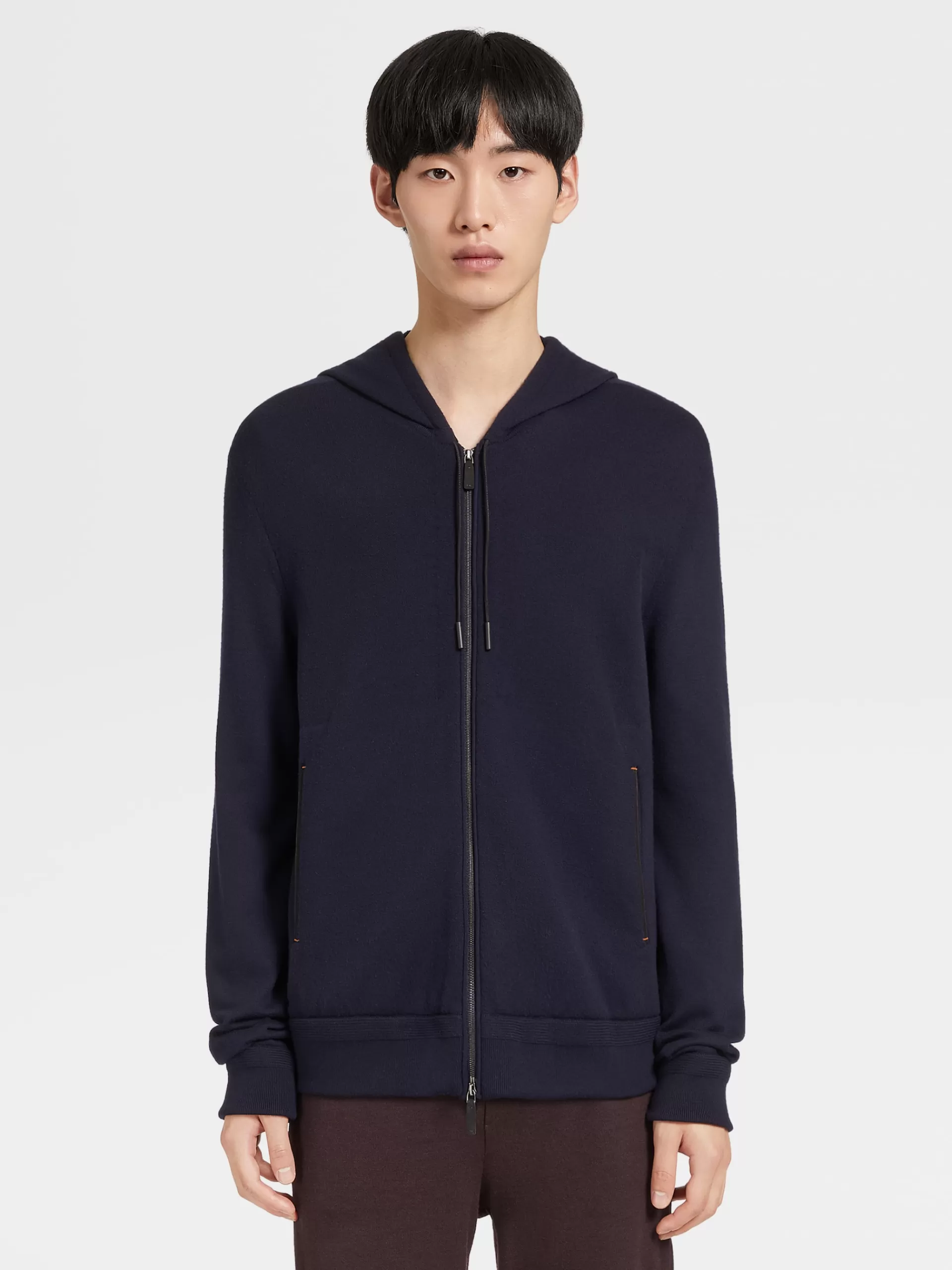 Best Sale ZEGNA Sweat-Shirt A Capuche Zippe En Laine 12Milmil12 Bleu Marine