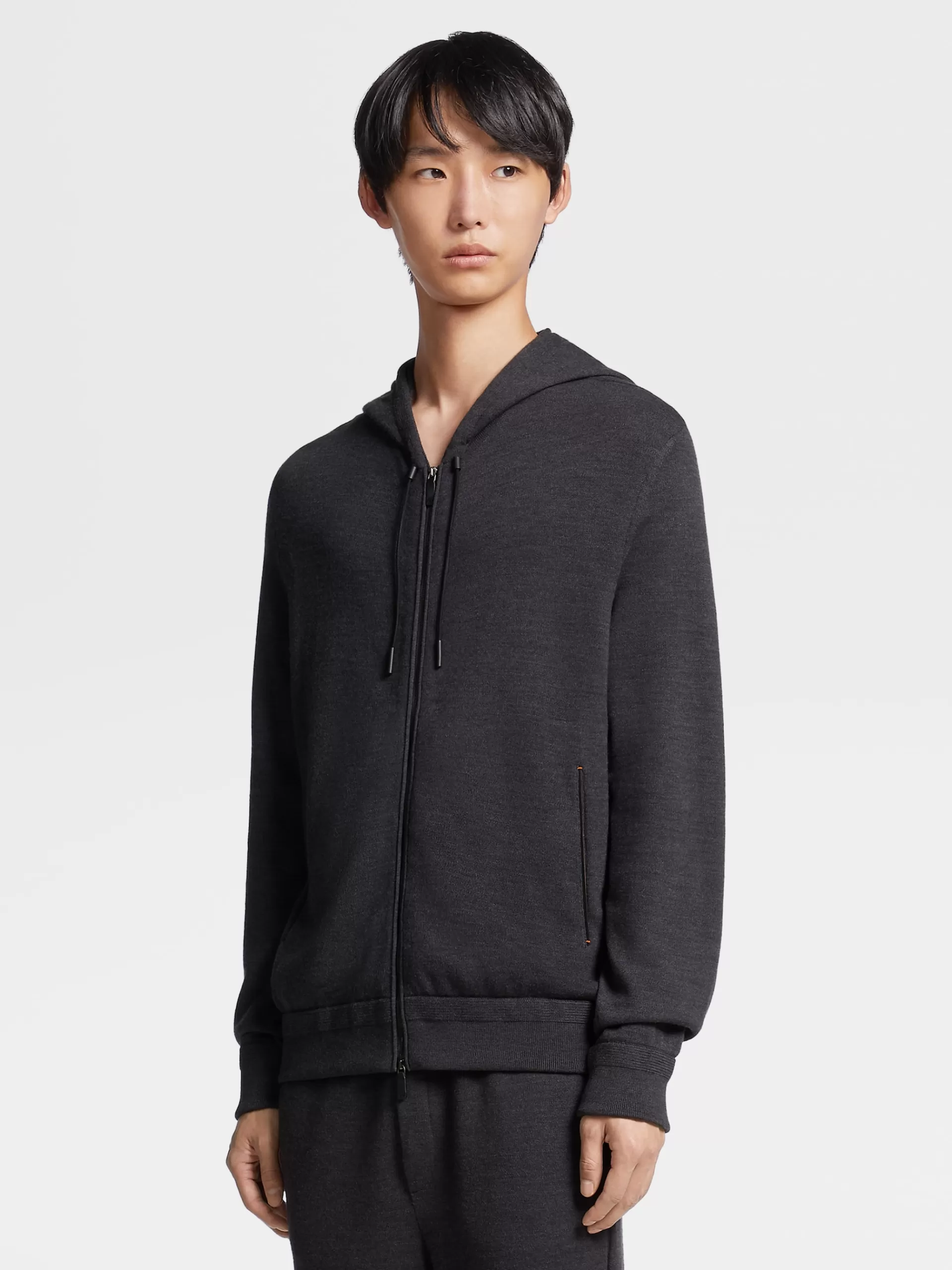 Best ZEGNA Sweat-Shirt A Capuche Zippe En Laine 12Milmil12 Gris Fonce