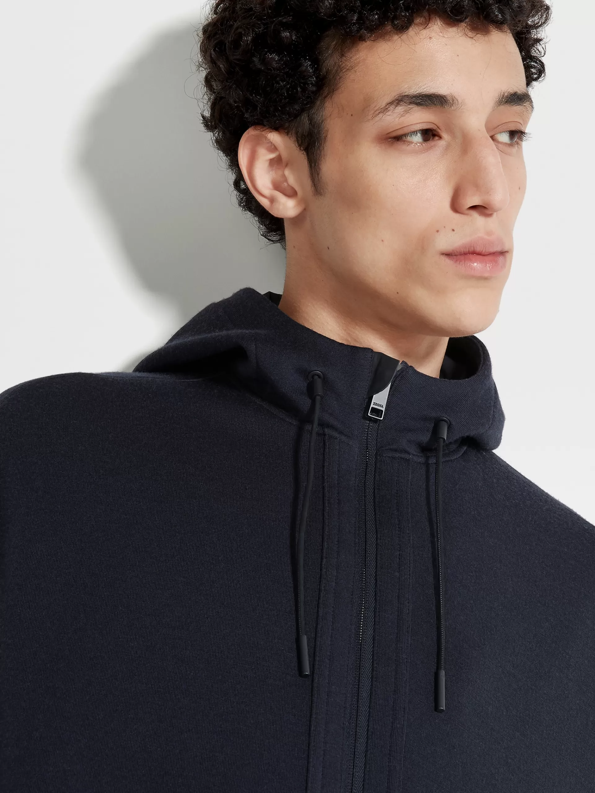 Shop ZEGNA Sweat-Shirt A Capuche Zippe En Laine High Performance™ Bleu Marine