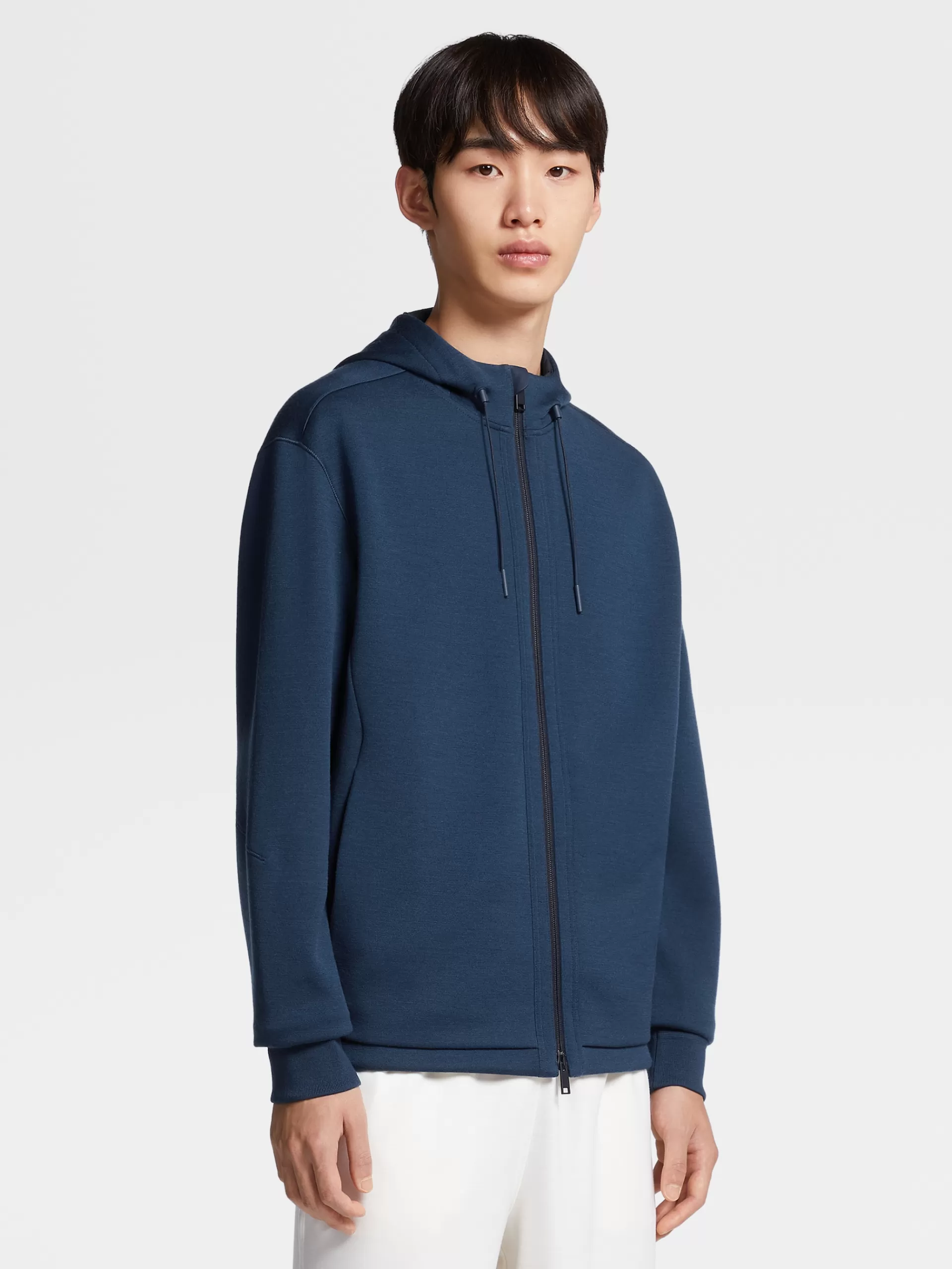 Fashion ZEGNA Sweat-Shirt A Capuche Zippe En Laine Melangee High Performance™ Bleu Fonce