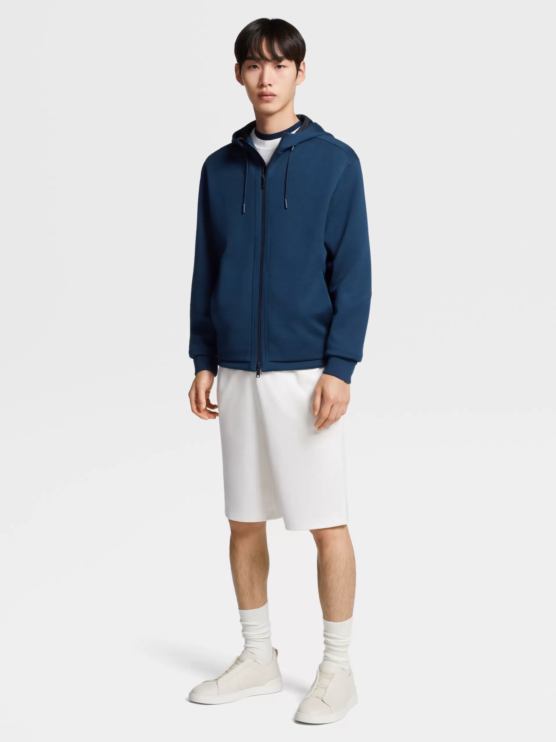 Best ZEGNA Sweat-Shirt A Capuche Zippe En Laine Melangee High Performance™ Bleu Fonce