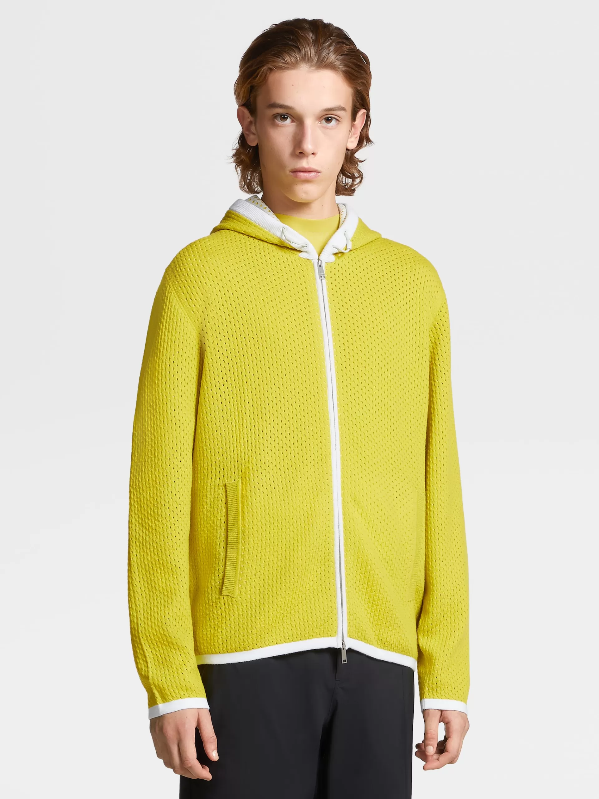 Hot ZEGNA Sweat-Shirt A Capuche Zippe En Maille De Cachemire Jaune