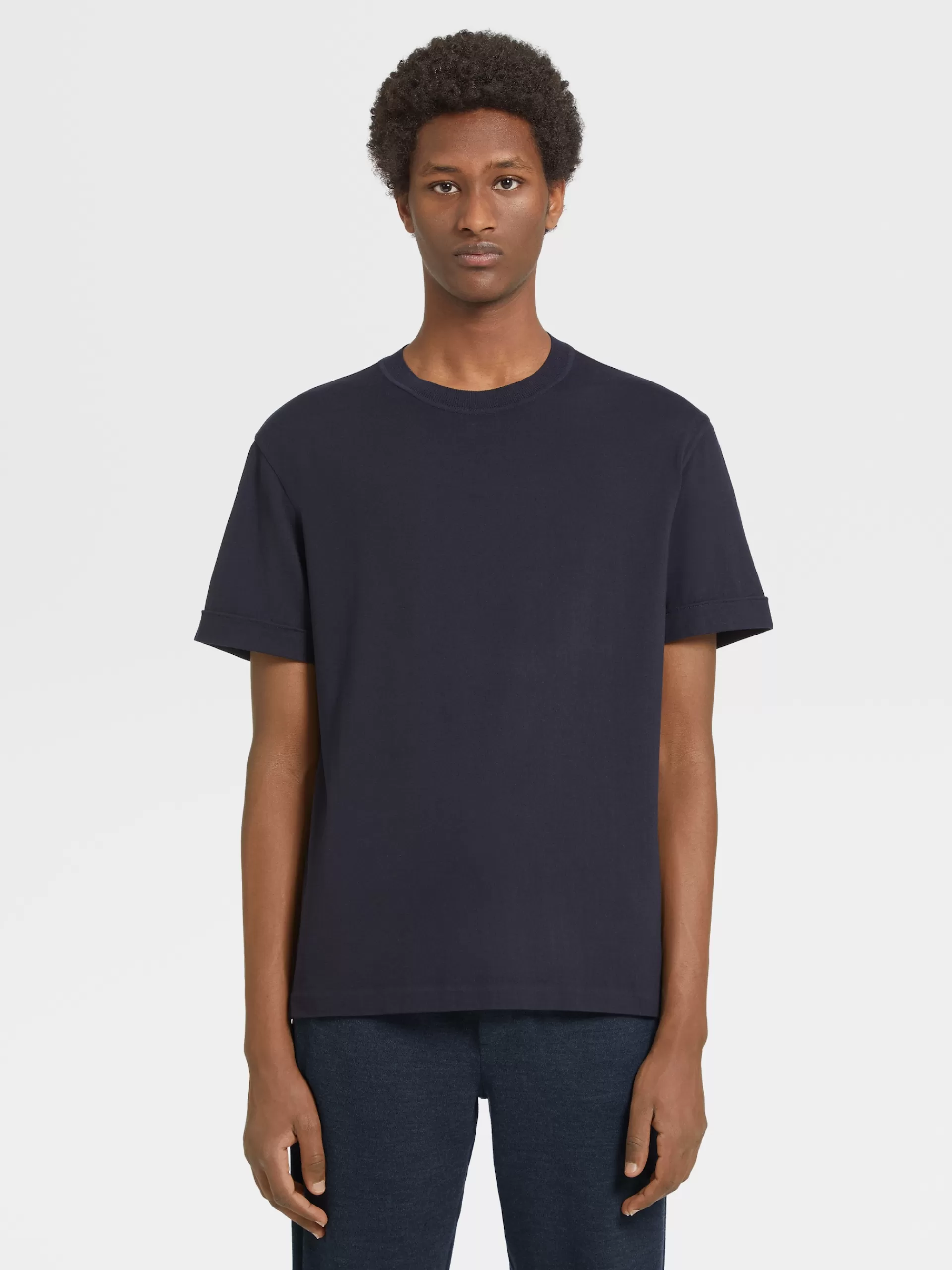 Cheap ZEGNA T-Shirt A Manches Courtes En Laine 12Milmil12 Bleu Marine