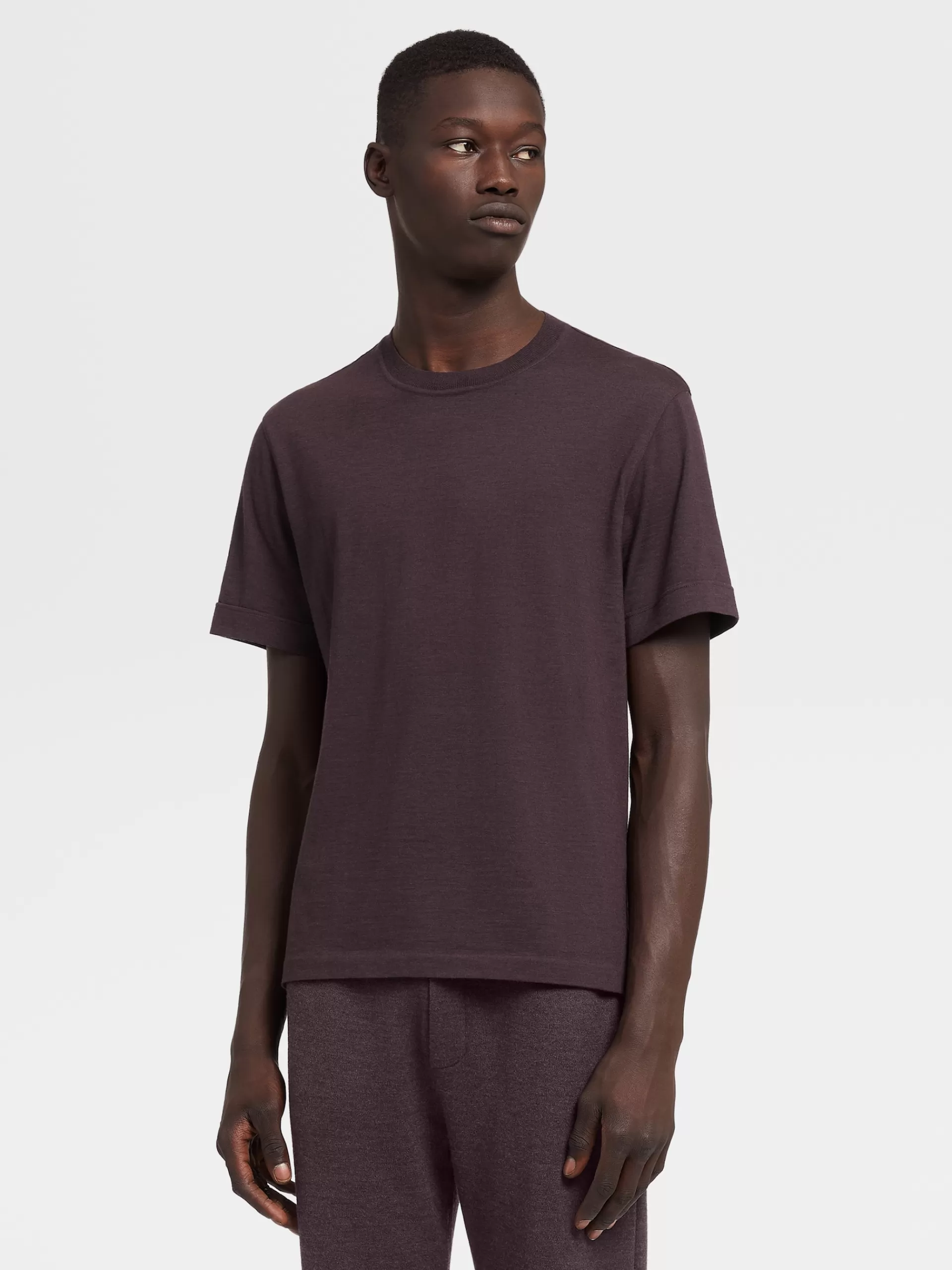 Shop ZEGNA T-Shirt En Jersey De Laine 12Milmil12 Bordeaux Chine