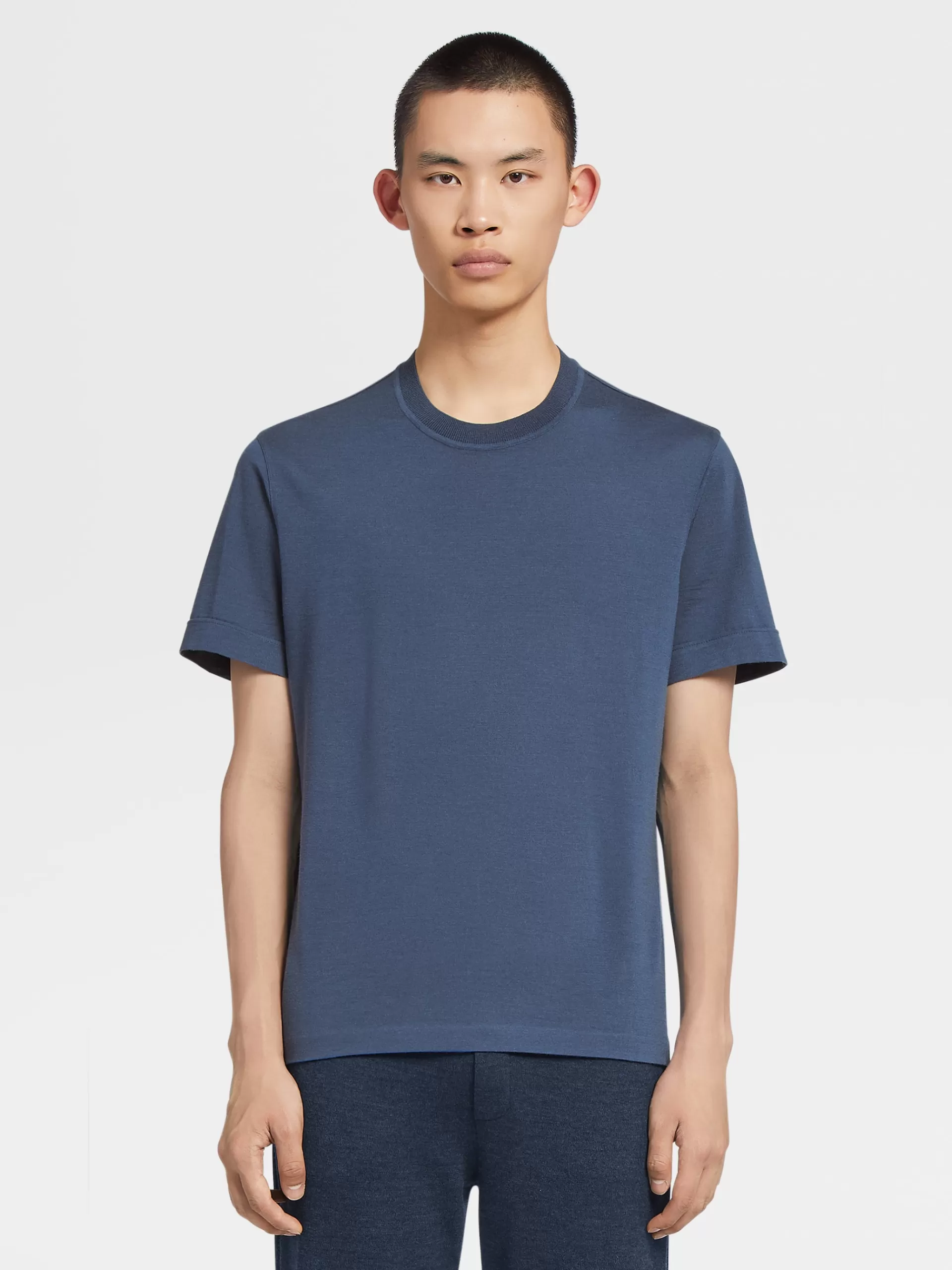 Shop ZEGNA T-Shirt En Jersey De Laine 12Milmil12 Bleu Avio