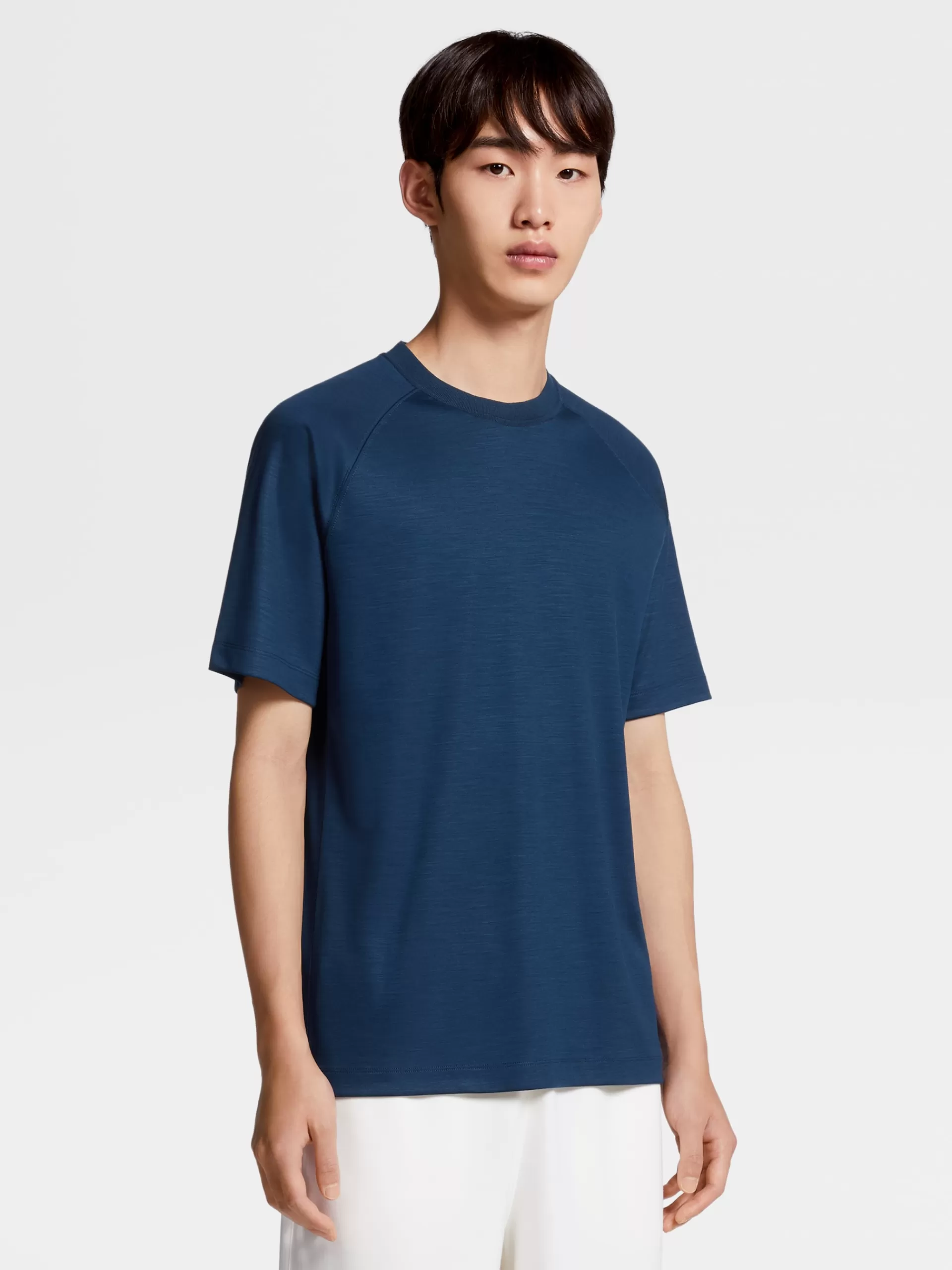 Online ZEGNA T-Shirt En Jersey De Laine High Performance™ Bleu Fonce