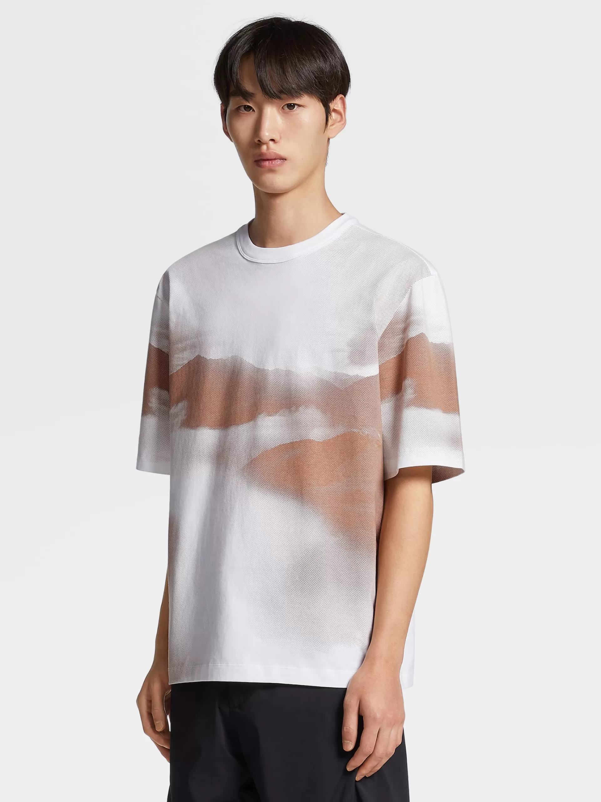 New ZEGNA T-Shirt Manches Courtes A Motif En Coton #Usetheexisting™ Blanc Et Rose Poudre Delave Blanc/Rose Poudre
