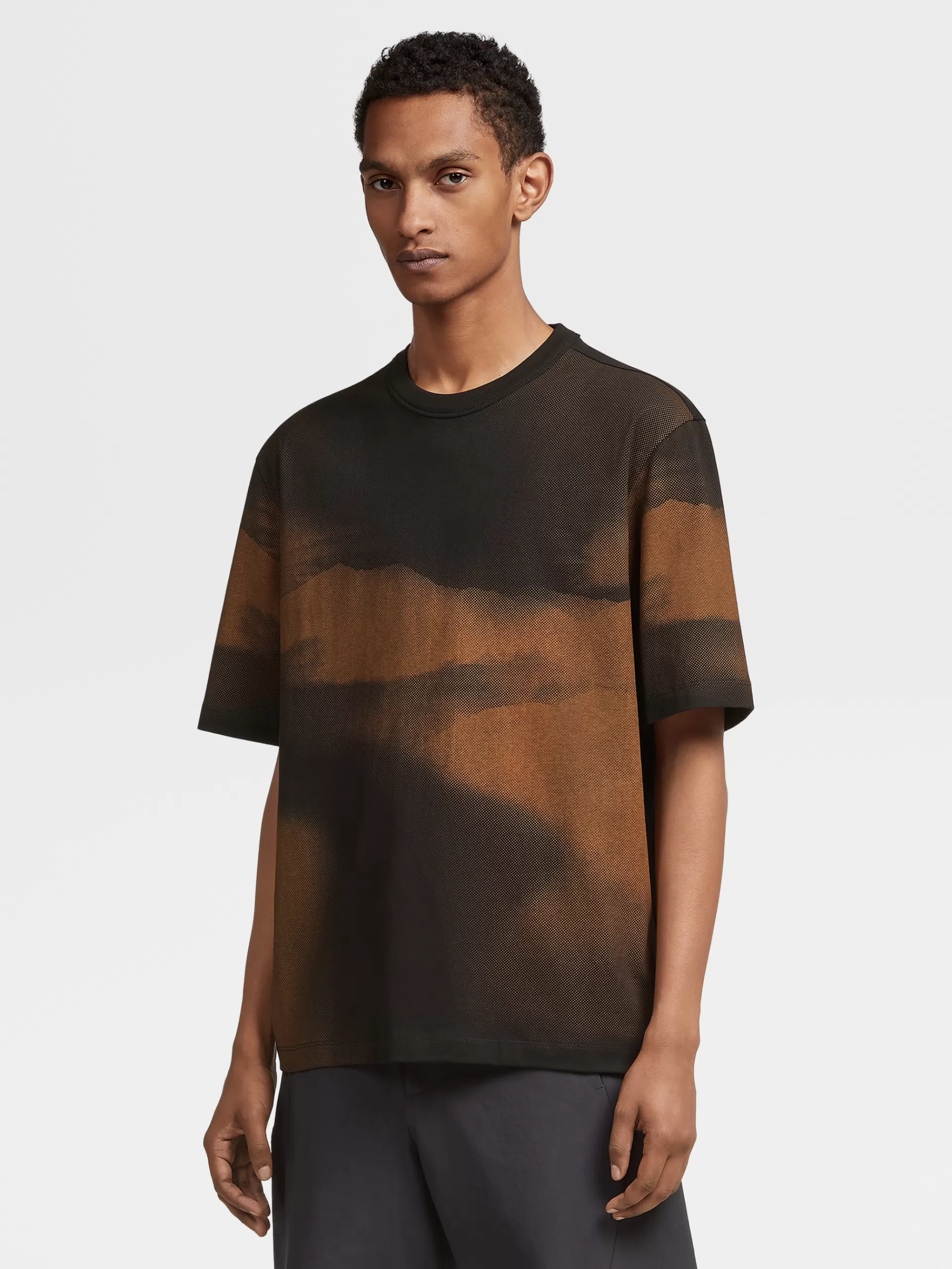 New ZEGNA T-Shirt Manches Courtes A Motif En Coton #Usetheexisting™ Noir Et Marron Vigogne Delave Noir/Marron Vigogne