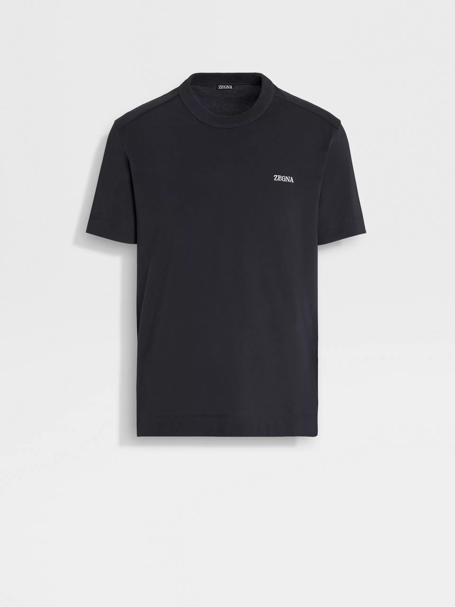 Store ZEGNA T-Shirt Manches Courtes En Coton Pur Bleu Marine