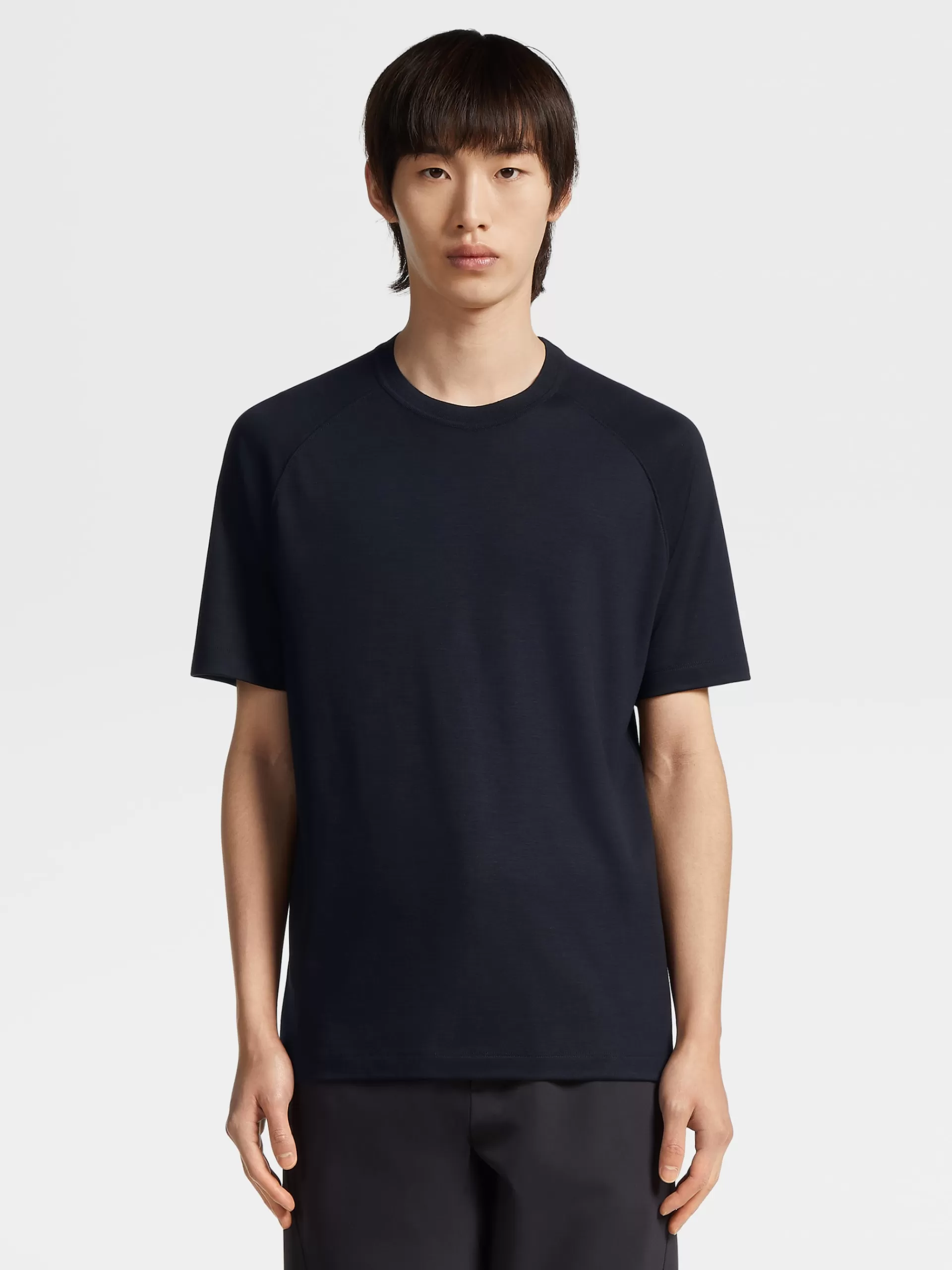 New ZEGNA T-Shirt Manches Courtes En Laine High Performance™ Bleu Marine