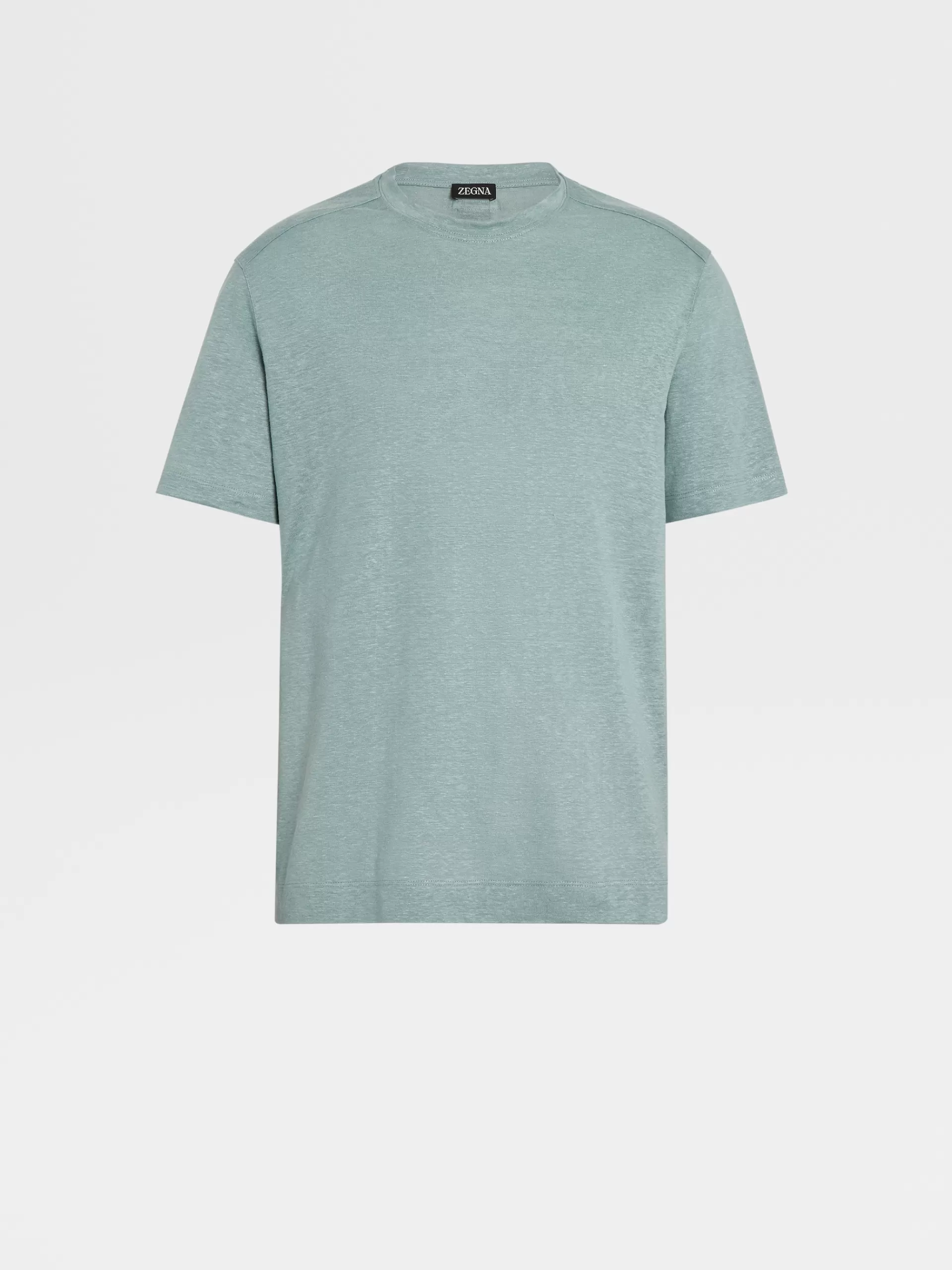 Hot ZEGNA T-Shirt Manches Courtes En Lin Pur Vert D'Eau