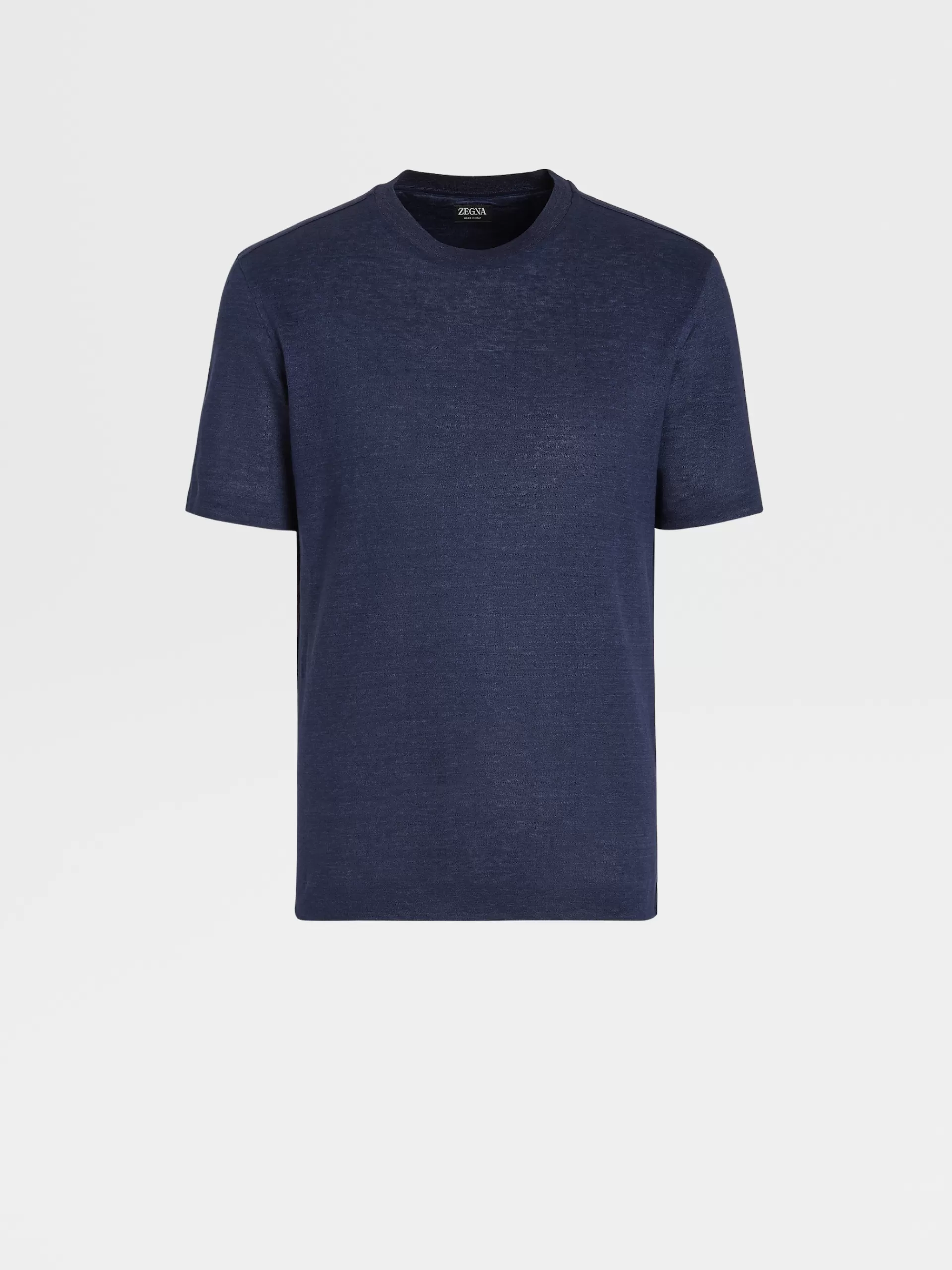 Online ZEGNA T-Shirt Manches Courtes En Lin Pur Bleu Marine