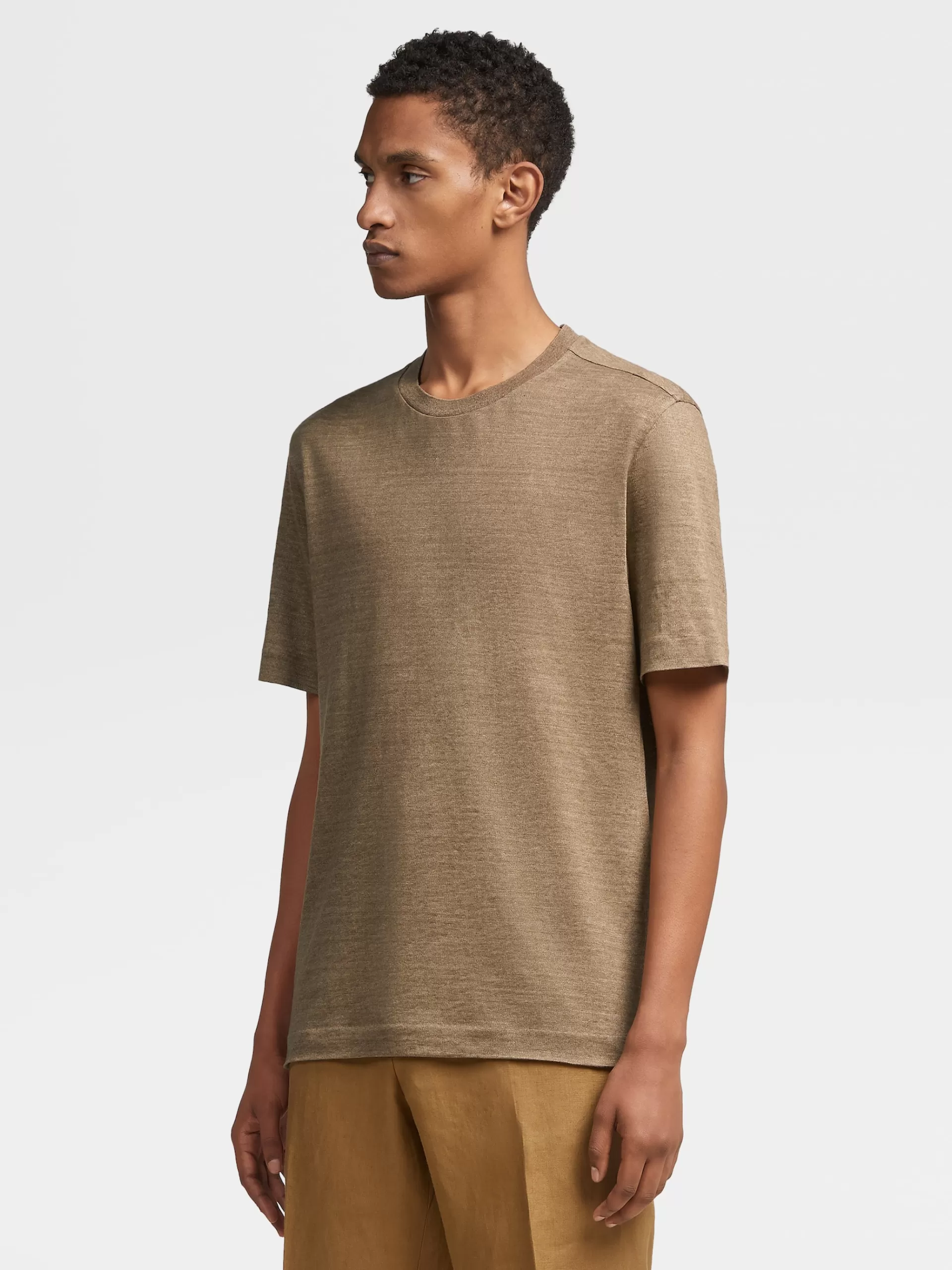 Best ZEGNA T-Shirt Manches Courtes En Lin Pur Vert Kaki Clair