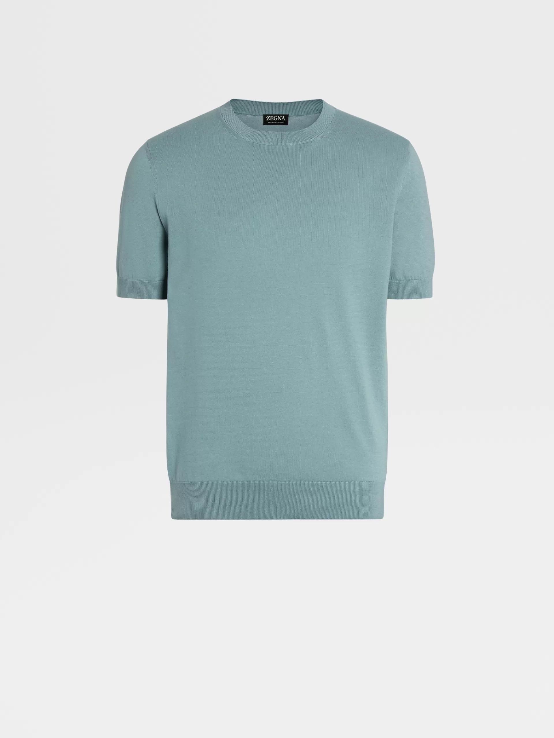 Sale ZEGNA T-Shirt Manches Courtes En Maille De Premium Cotton Vert D'Eau