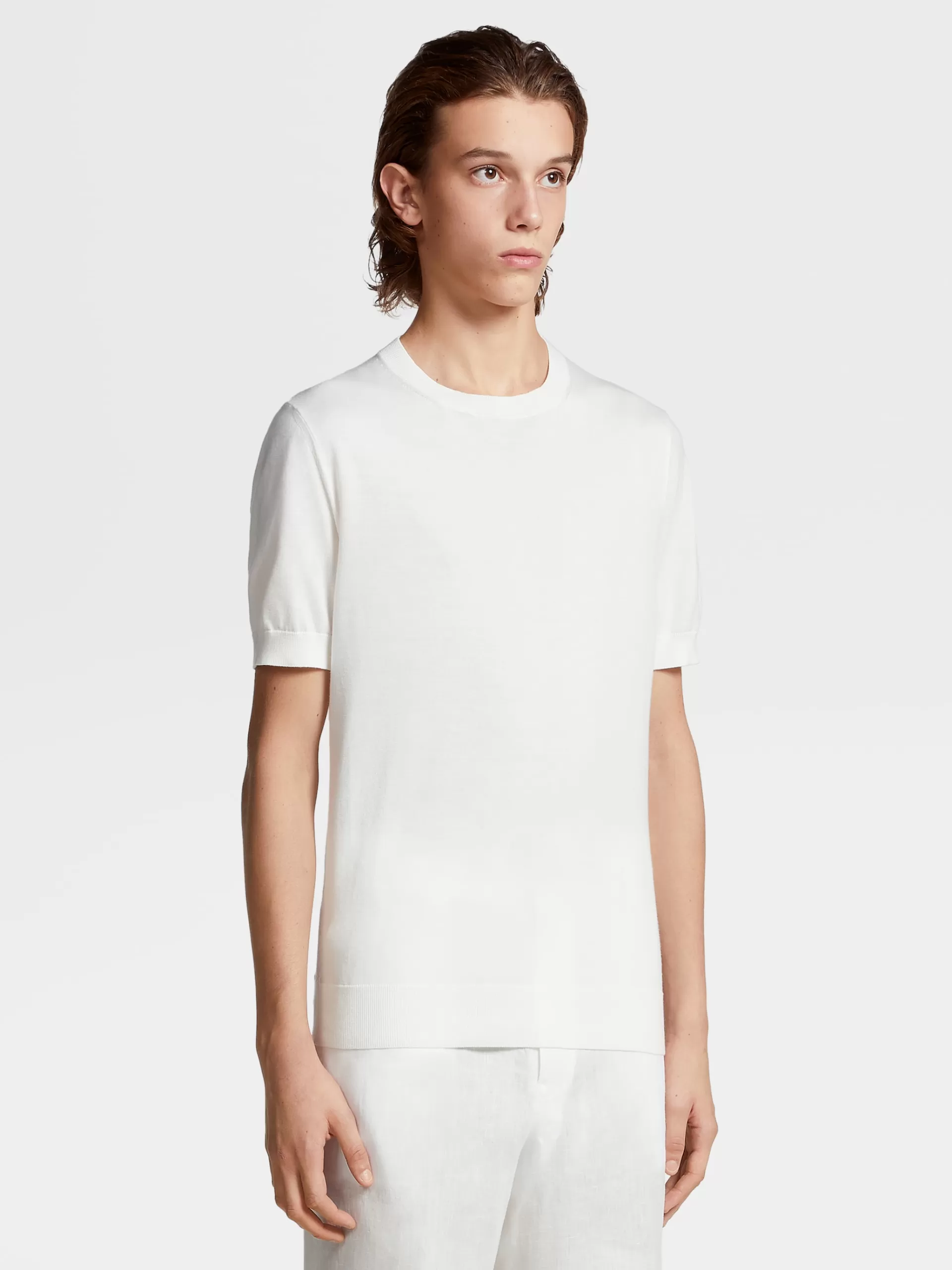 Outlet ZEGNA T-Shirt Manches Courtes En Maille De Premium Cotton Blanc