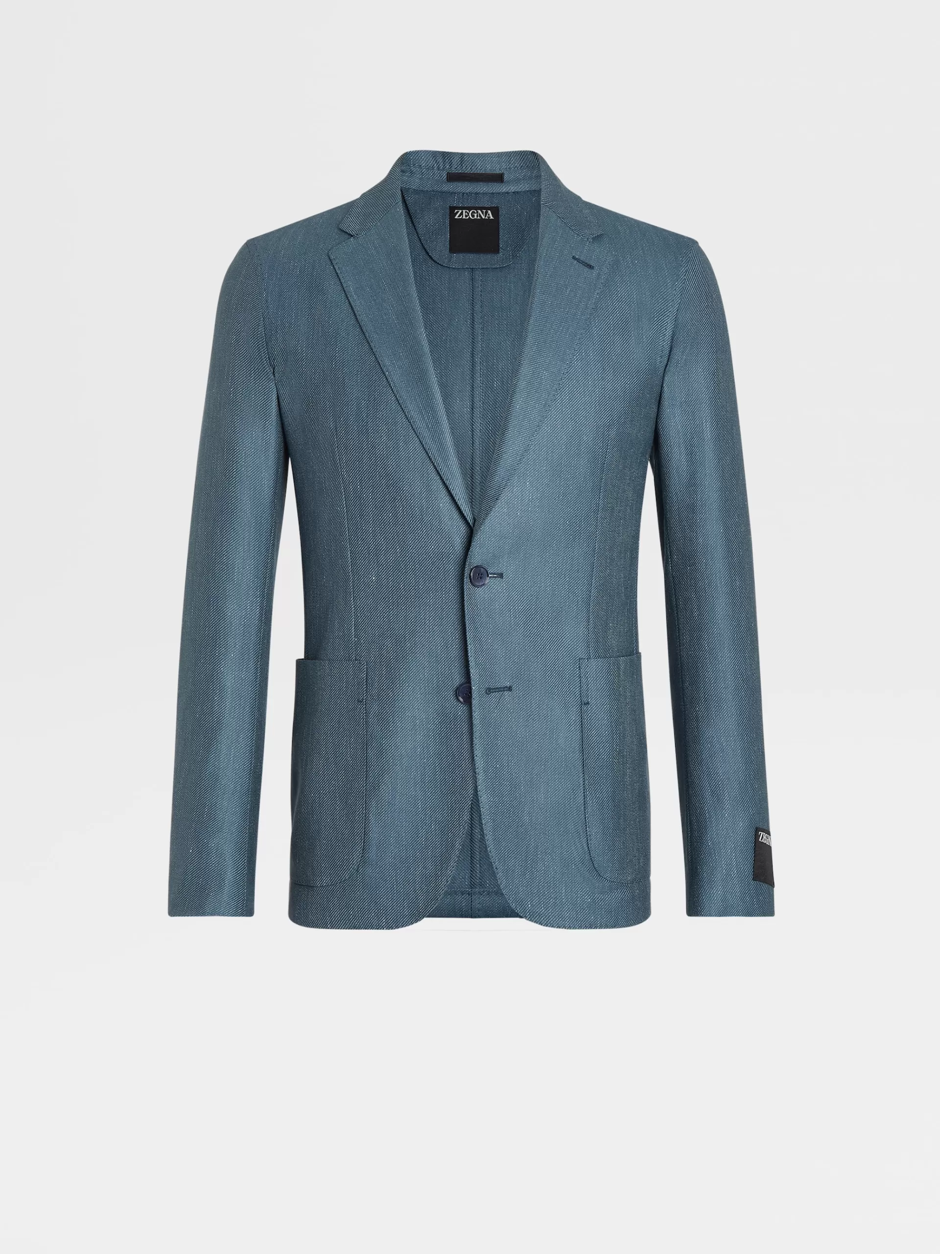 New ZEGNA Veste Chemise En Cachemire, Soie Et Lin Bleu Sarcelle Clair