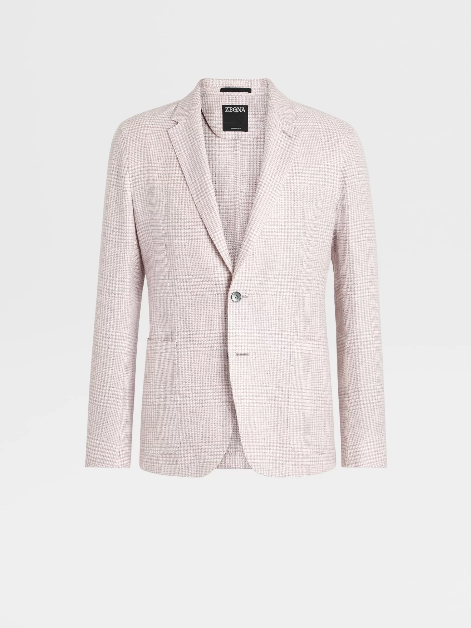 Clearance ZEGNA Veste Chemise En Tissu Crossover De Lin, Laine Et Soie Rose Et Blanc A Motif Prince De Galles Rose Poudre/Blanc