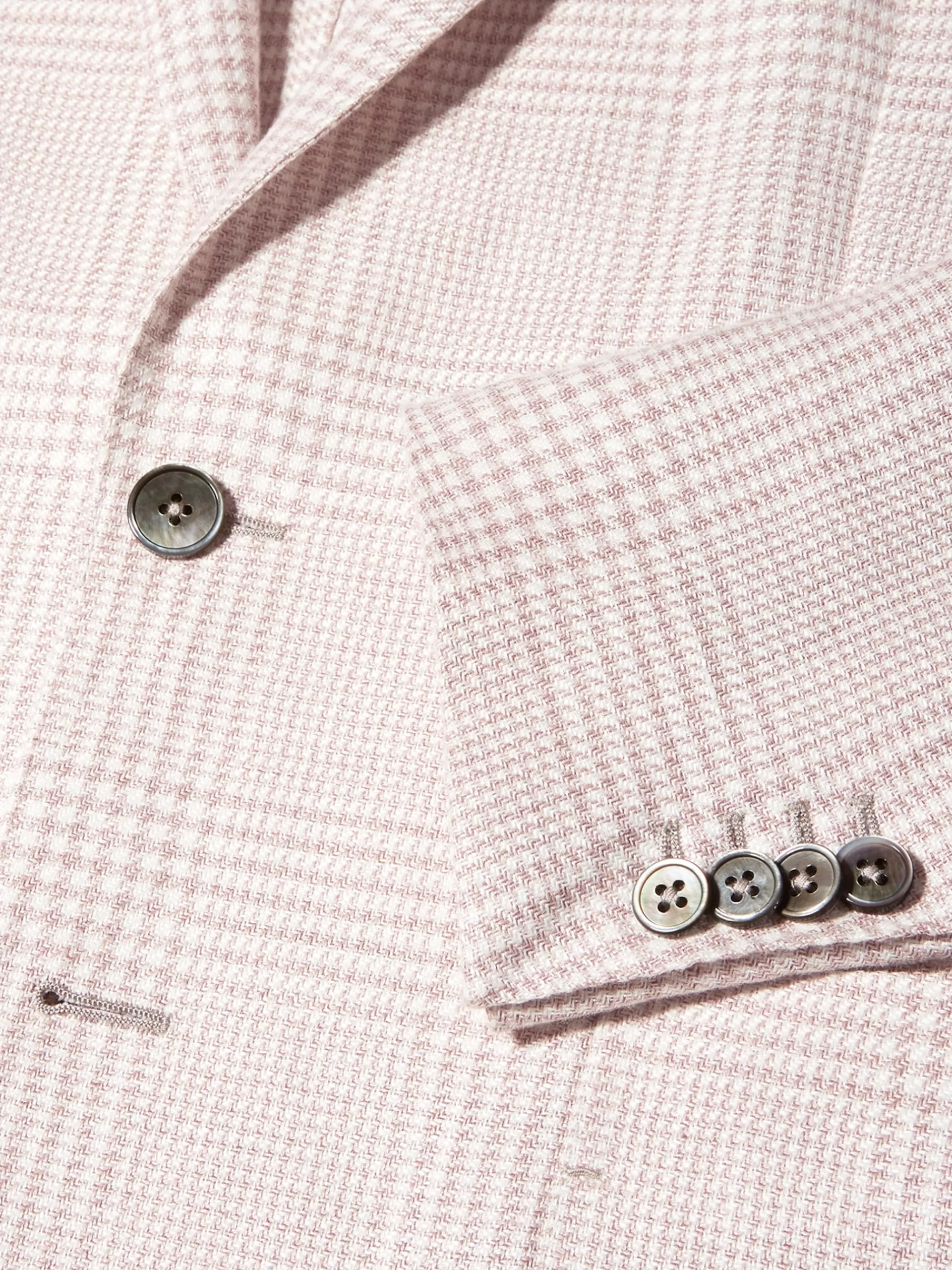 Clearance ZEGNA Veste Chemise En Tissu Crossover De Lin, Laine Et Soie Rose Et Blanc A Motif Prince De Galles Rose Poudre/Blanc