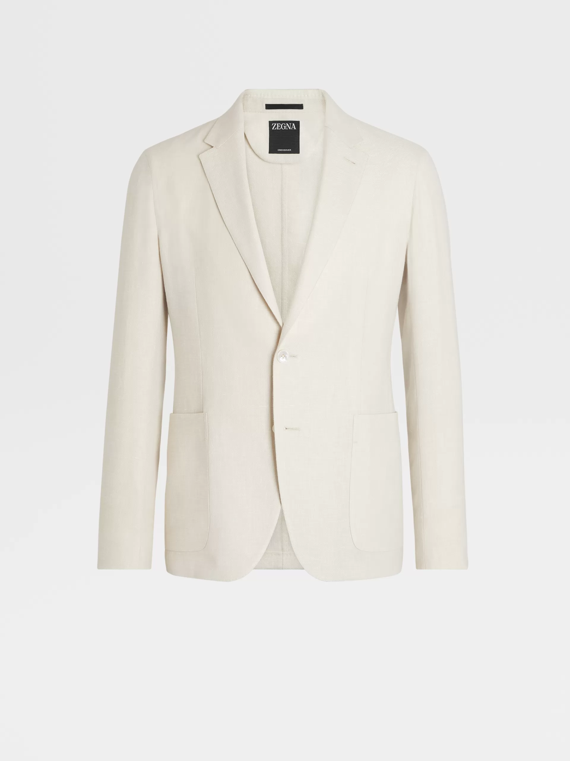 New ZEGNA Veste Chemise Microstructuree En Tissu Crossover De Lin Et Laine Melanges Blanc Casse