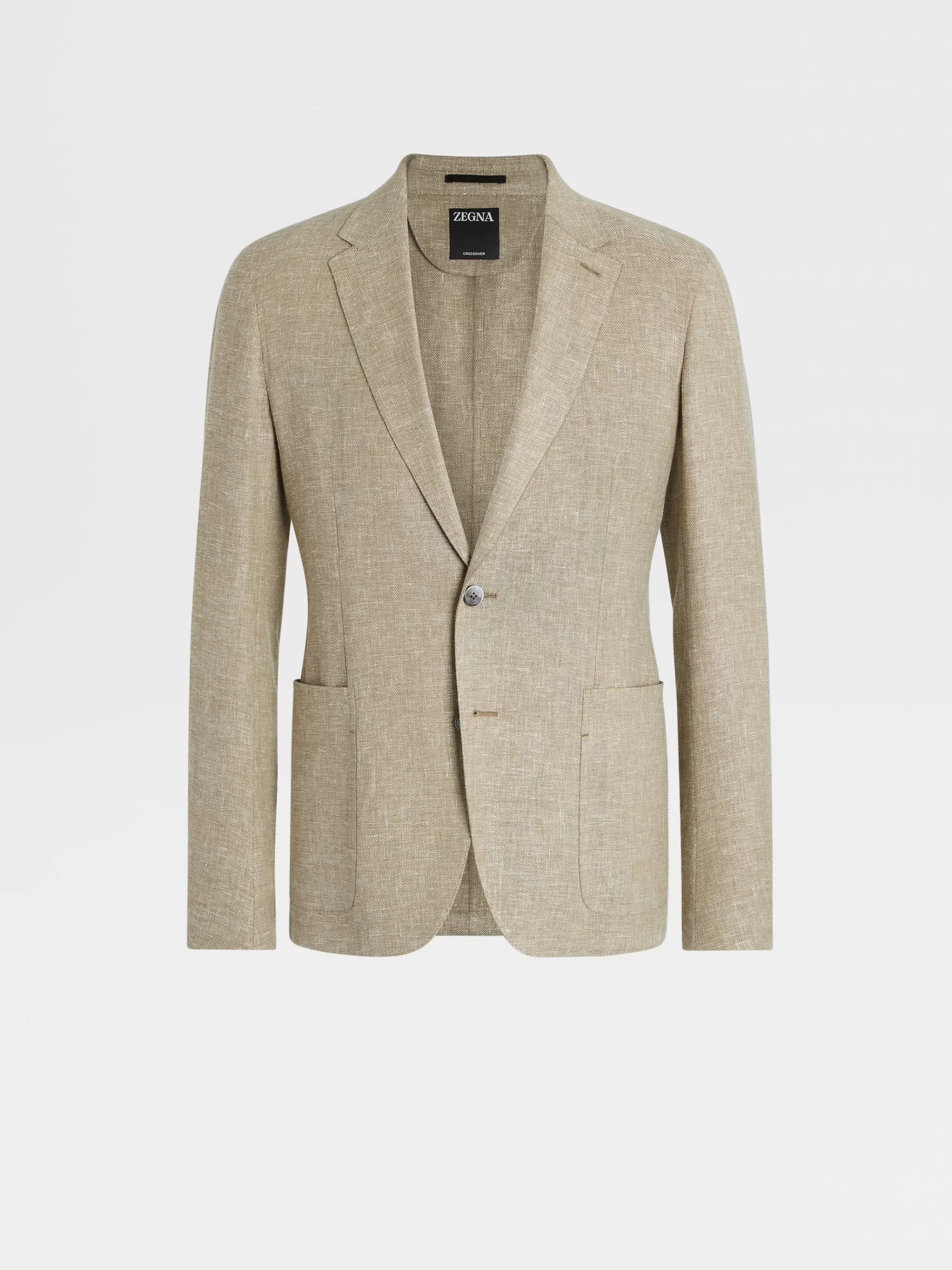 Store ZEGNA Veste Chemise Microstructuree En Tissu Crossover De Lin Et Laine Melanges Vert Kaki Clair