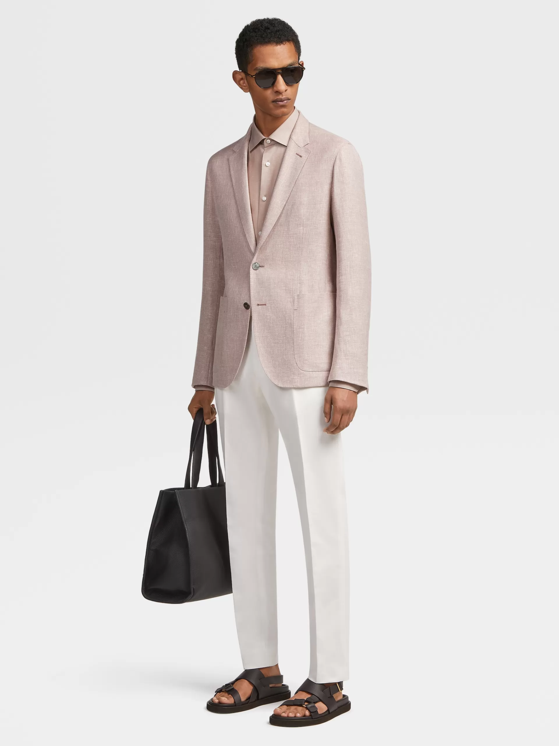 Discount ZEGNA Veste Chemise Microstructuree En Tissu Crossover De Lin Et Laine Melanges Rose Poudre