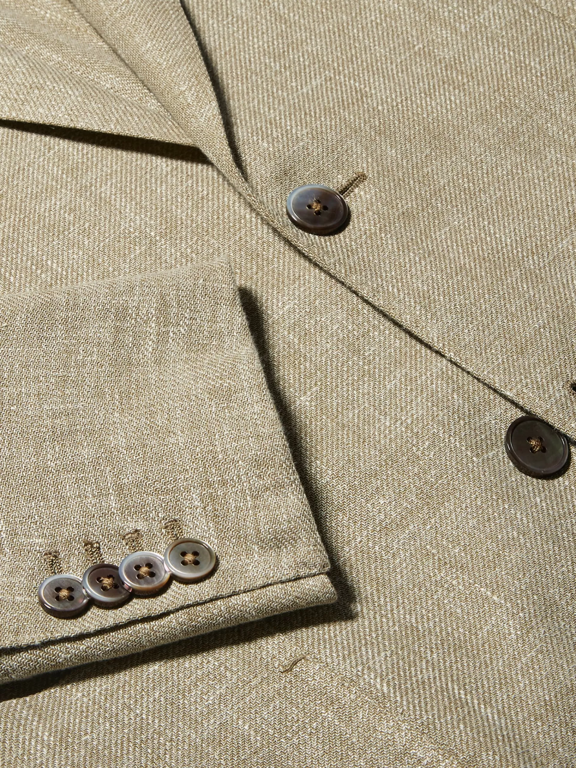 Store ZEGNA Veste Chemise Microstructuree En Tissu Crossover De Lin Et Laine Melanges Vert Kaki Clair