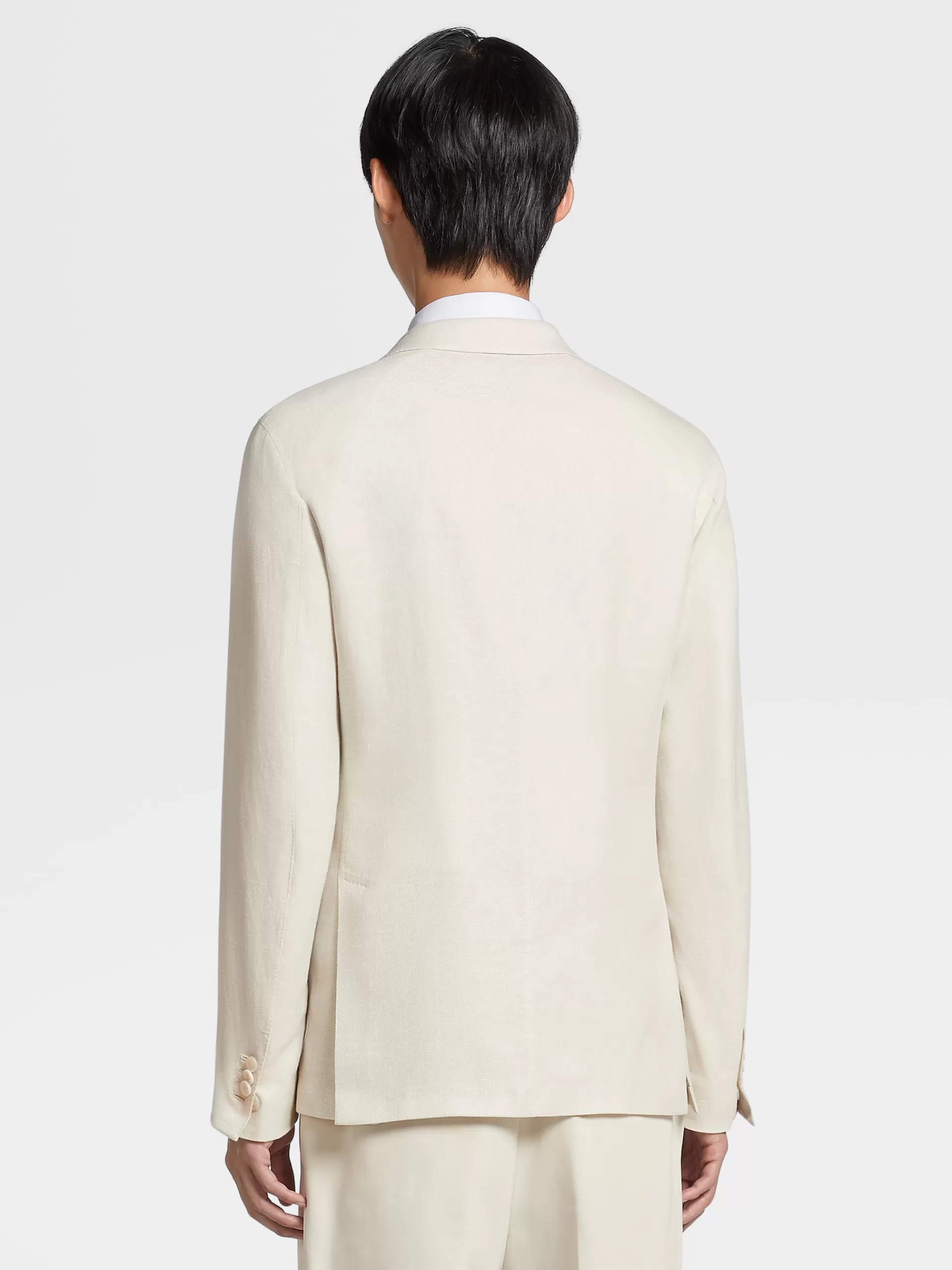 New ZEGNA Veste Chemise Microstructuree En Tissu Crossover De Lin Et Laine Melanges Blanc Casse