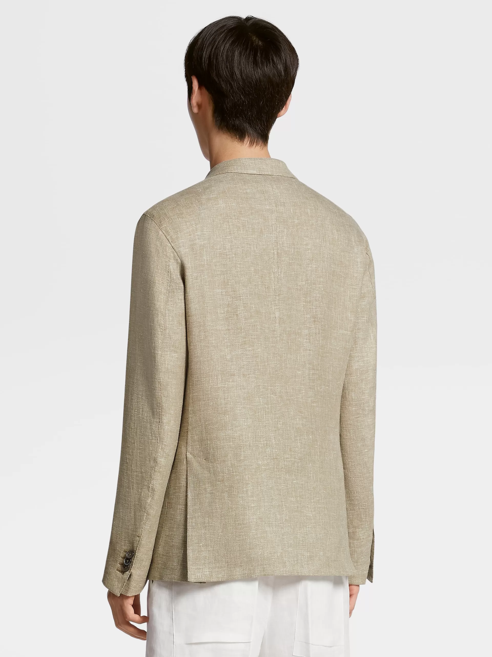 Store ZEGNA Veste Chemise Microstructuree En Tissu Crossover De Lin Et Laine Melanges Vert Kaki Clair