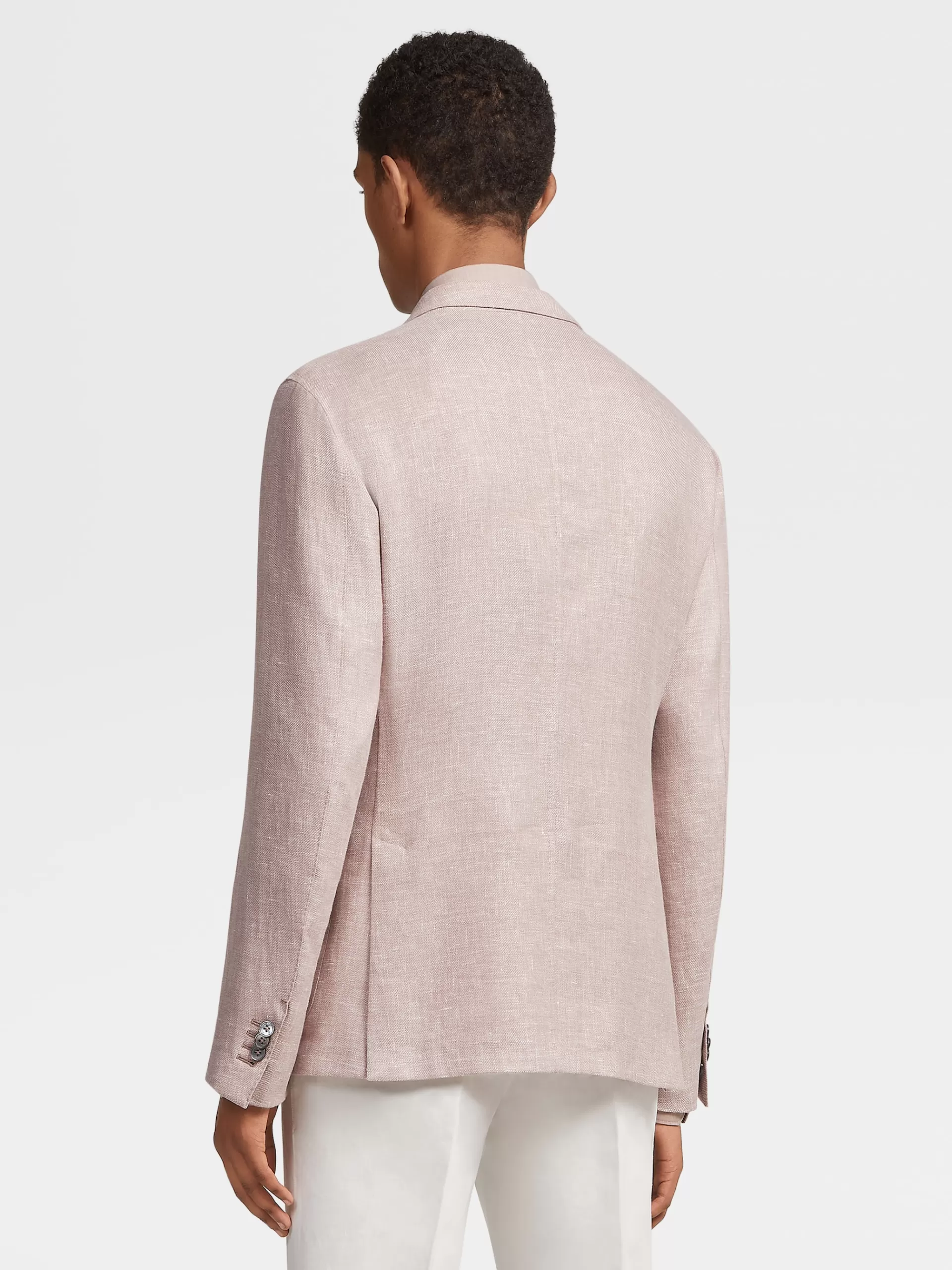 Discount ZEGNA Veste Chemise Microstructuree En Tissu Crossover De Lin Et Laine Melanges Rose Poudre
