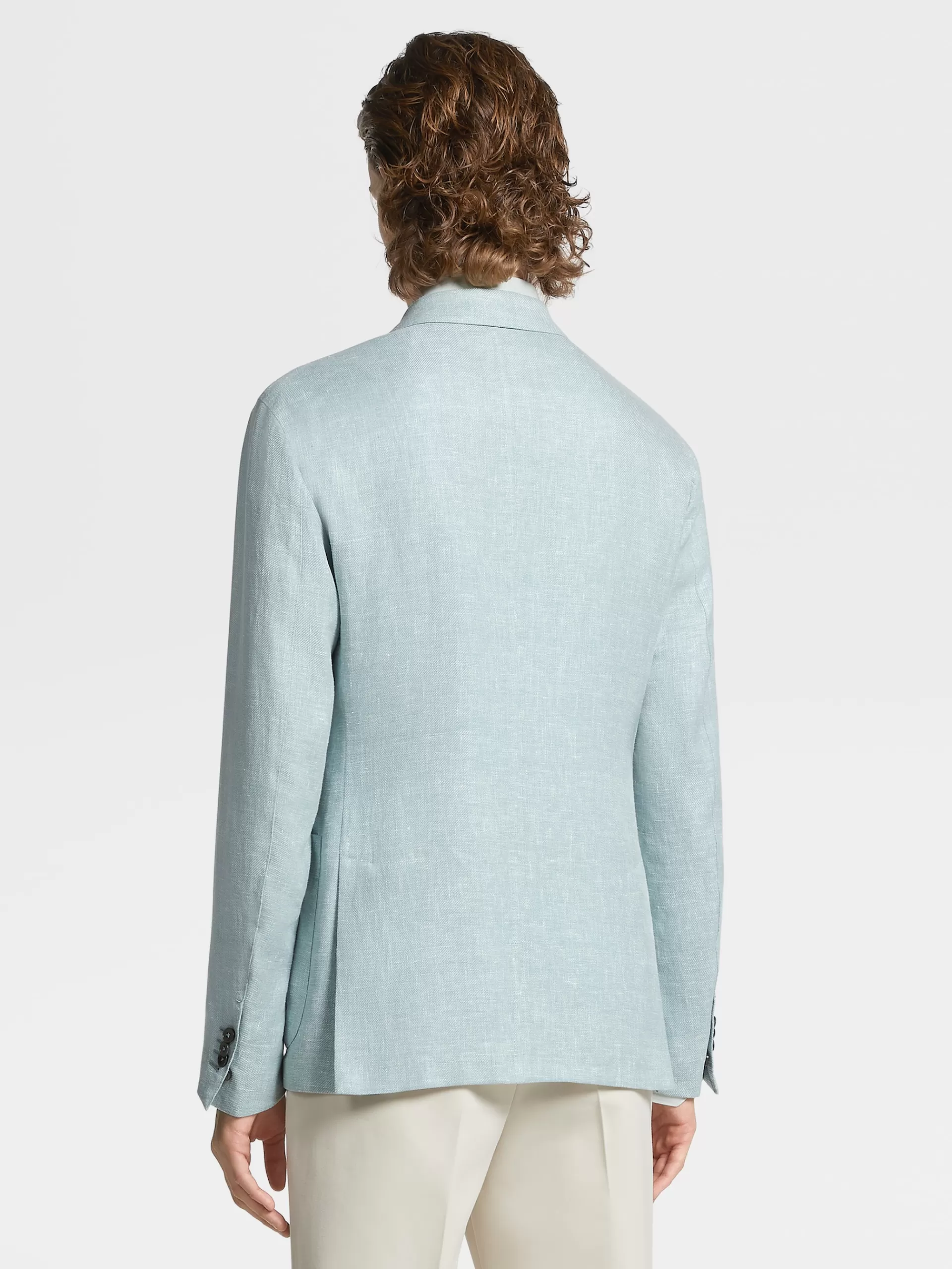 Best Sale ZEGNA Veste Chemise Microstructuree En Tissu Crossover De Lin Et Laine Melanges Vert D'Eau