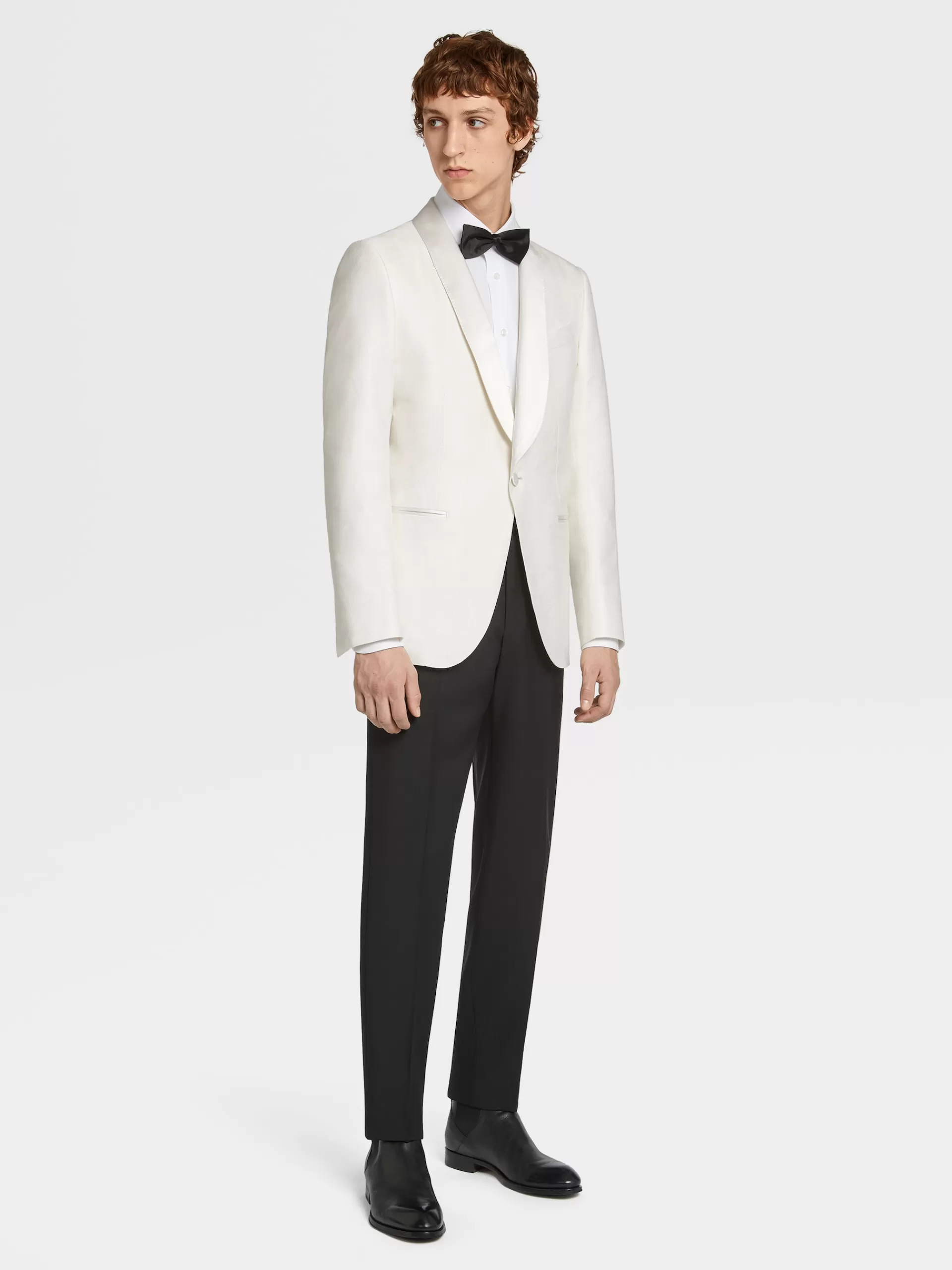 Best Sale ZEGNA Veste De Soiree En Jacquard De Soie Et Laine Melangees Blanc Casse