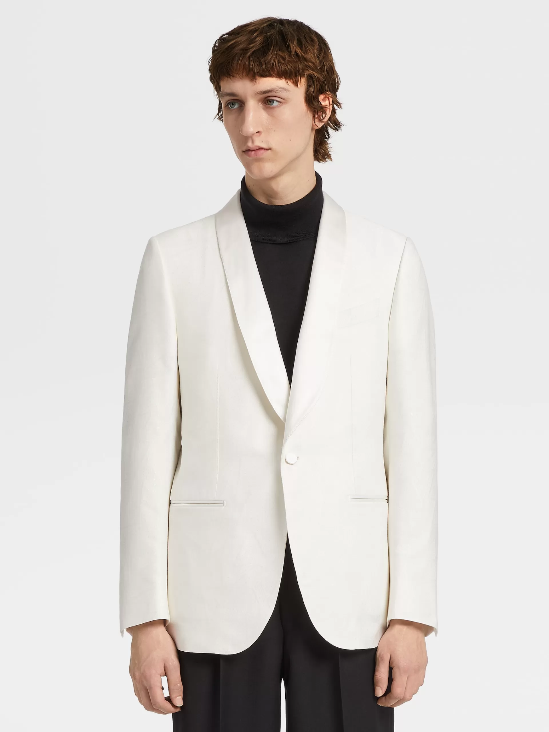 Best Sale ZEGNA Veste De Soiree En Jacquard De Soie Et Laine Melangees Blanc Casse
