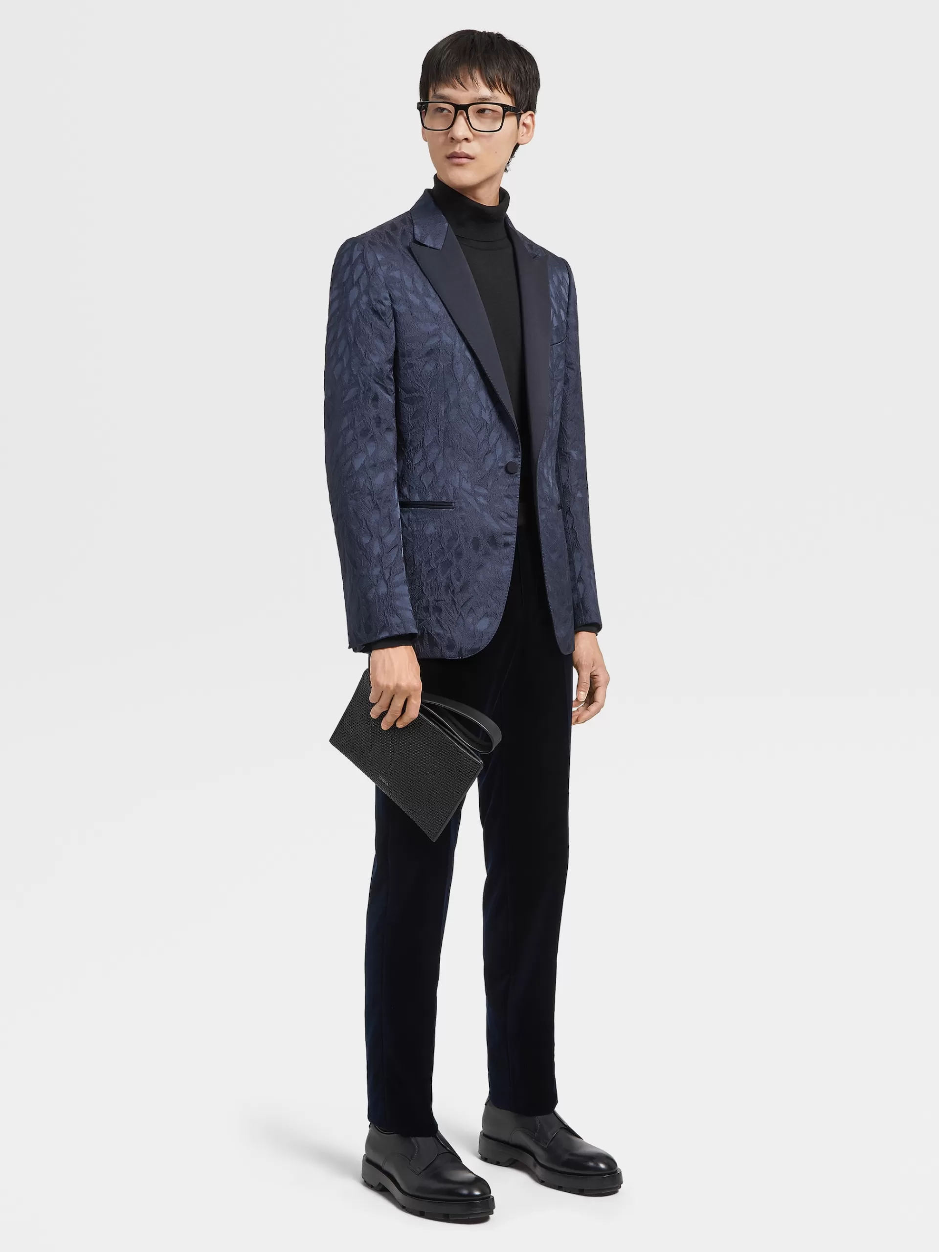 Best ZEGNA Veste De Soiree En Jacquard De Soie Melangee Bleu Marine