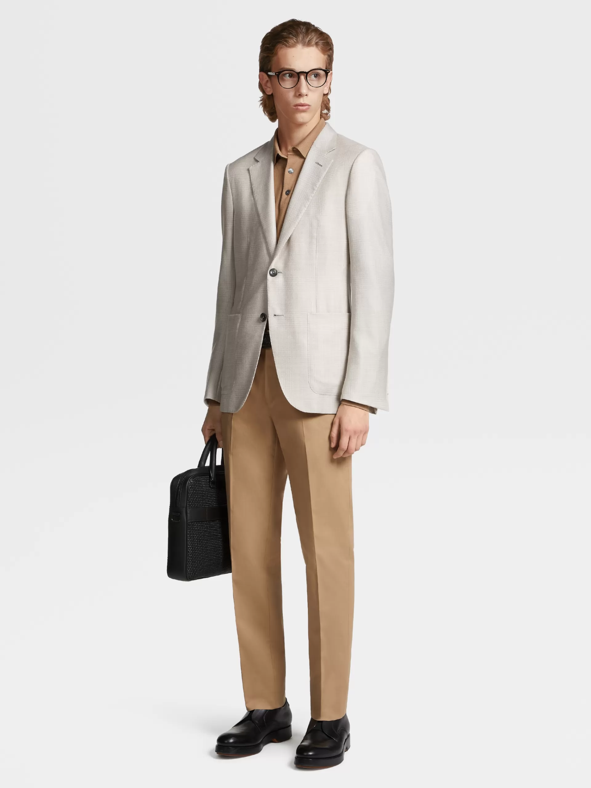 Sale ZEGNA Veste En Cachemire Et Soie Beige A Motif Prince De Galles Beige Clair/Beige