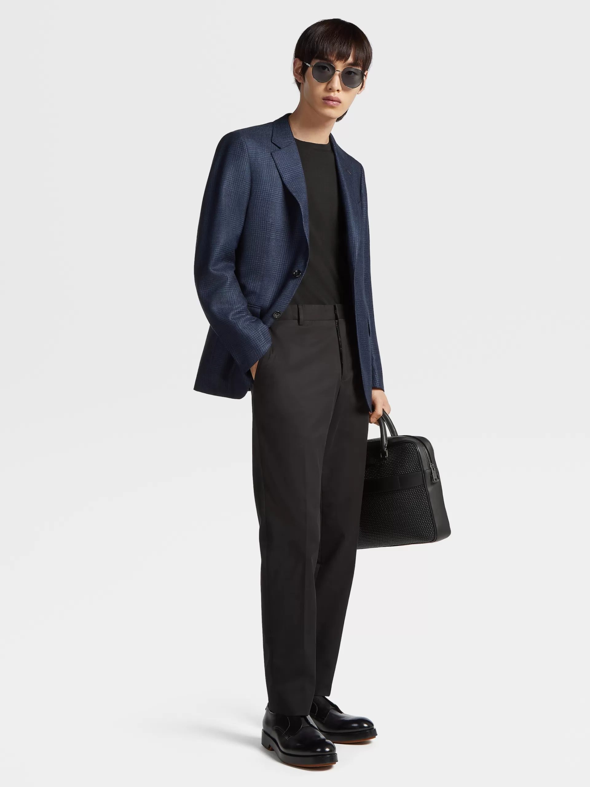Cheap ZEGNA Veste En Cachemire Et Soie Bleu Et Bleu Marine A Motif Prince De Galles Bleu/Bleu Marine