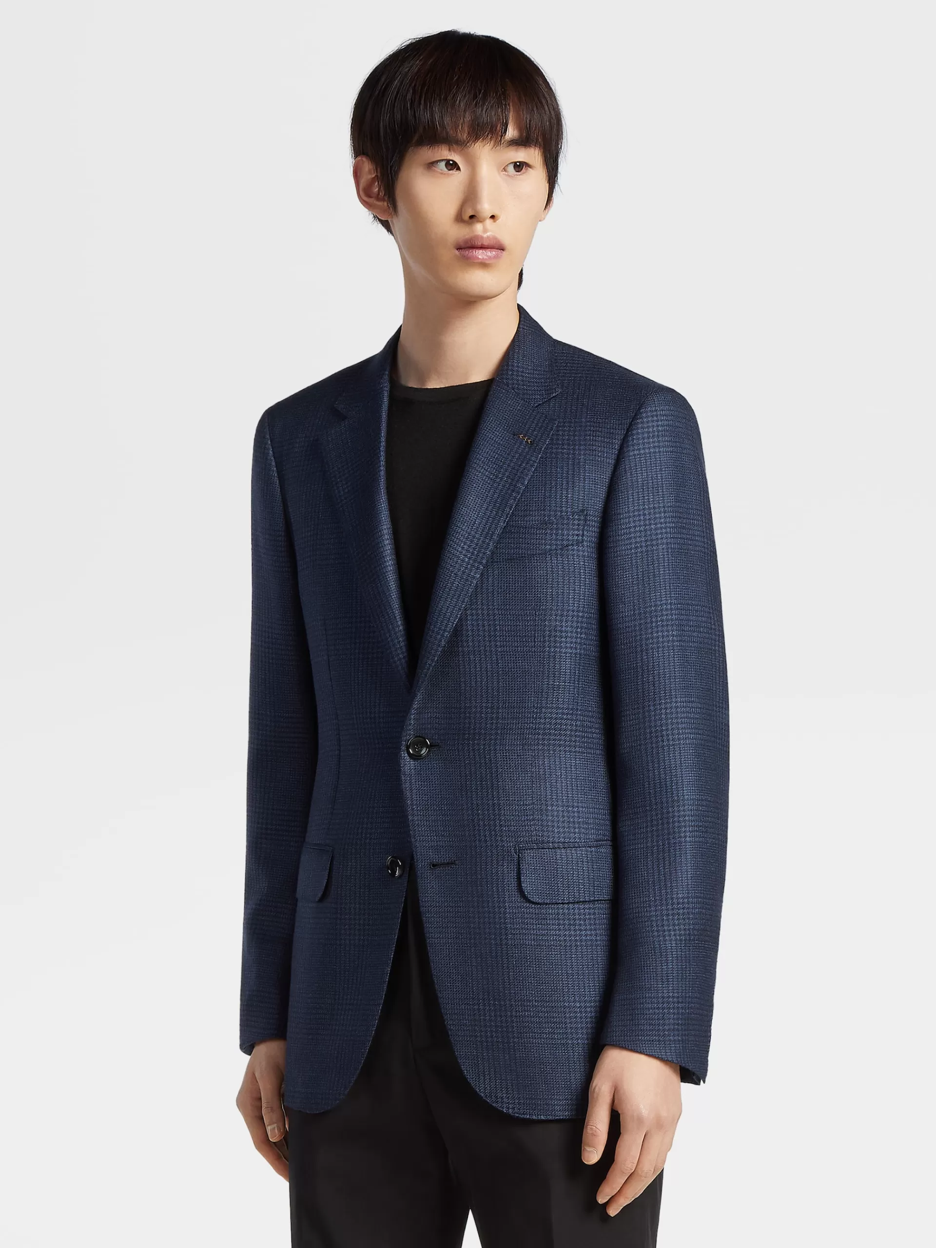 Cheap ZEGNA Veste En Cachemire Et Soie Bleu Et Bleu Marine A Motif Prince De Galles Bleu/Bleu Marine