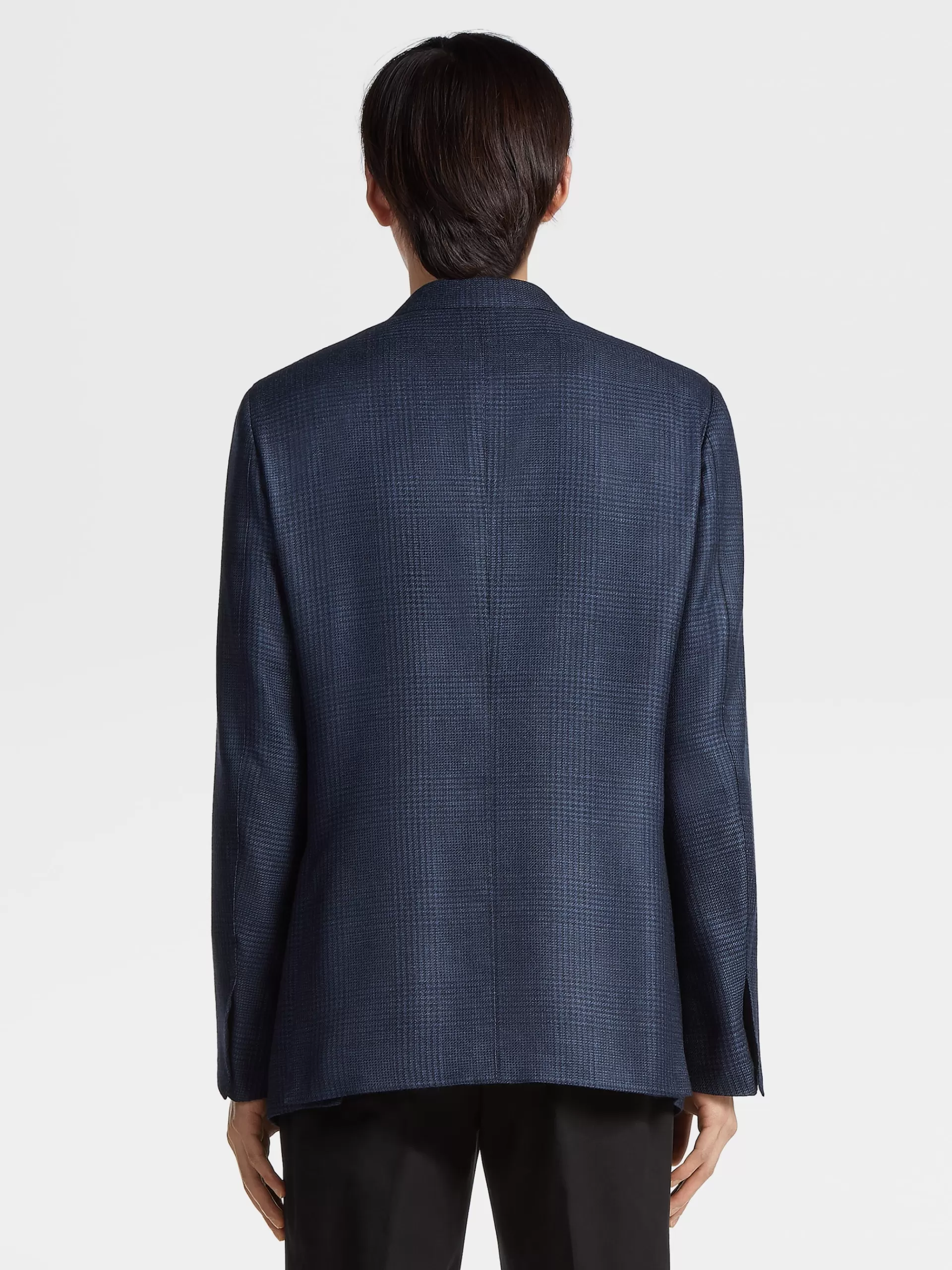 Cheap ZEGNA Veste En Cachemire Et Soie Bleu Et Bleu Marine A Motif Prince De Galles Bleu/Bleu Marine