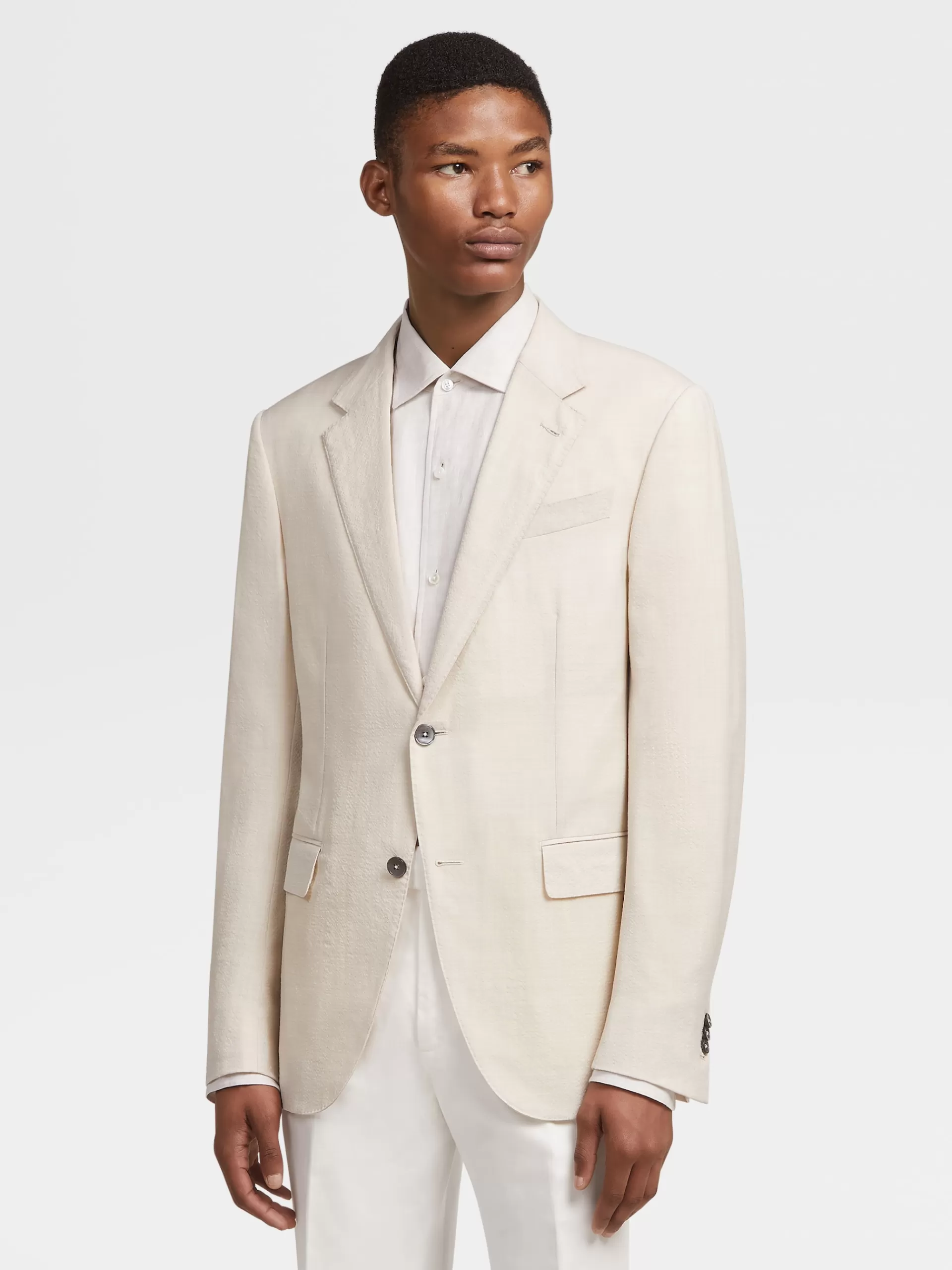 Online ZEGNA Veste En En Trofeo™ Seersucker De Laine, Soie Et Lina Micro-Carreaux Blanc Casse