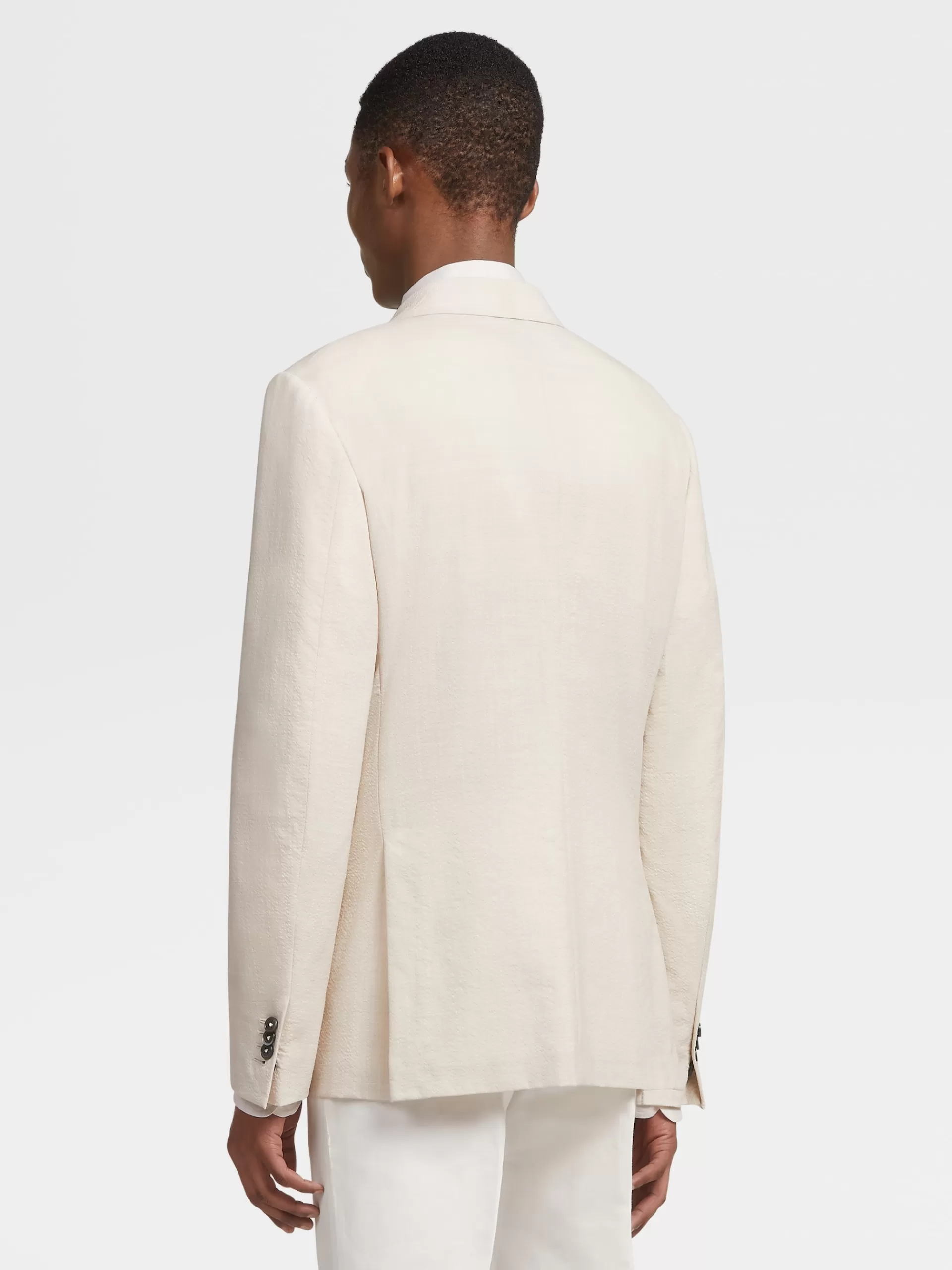Online ZEGNA Veste En En Trofeo™ Seersucker De Laine, Soie Et Lina Micro-Carreaux Blanc Casse