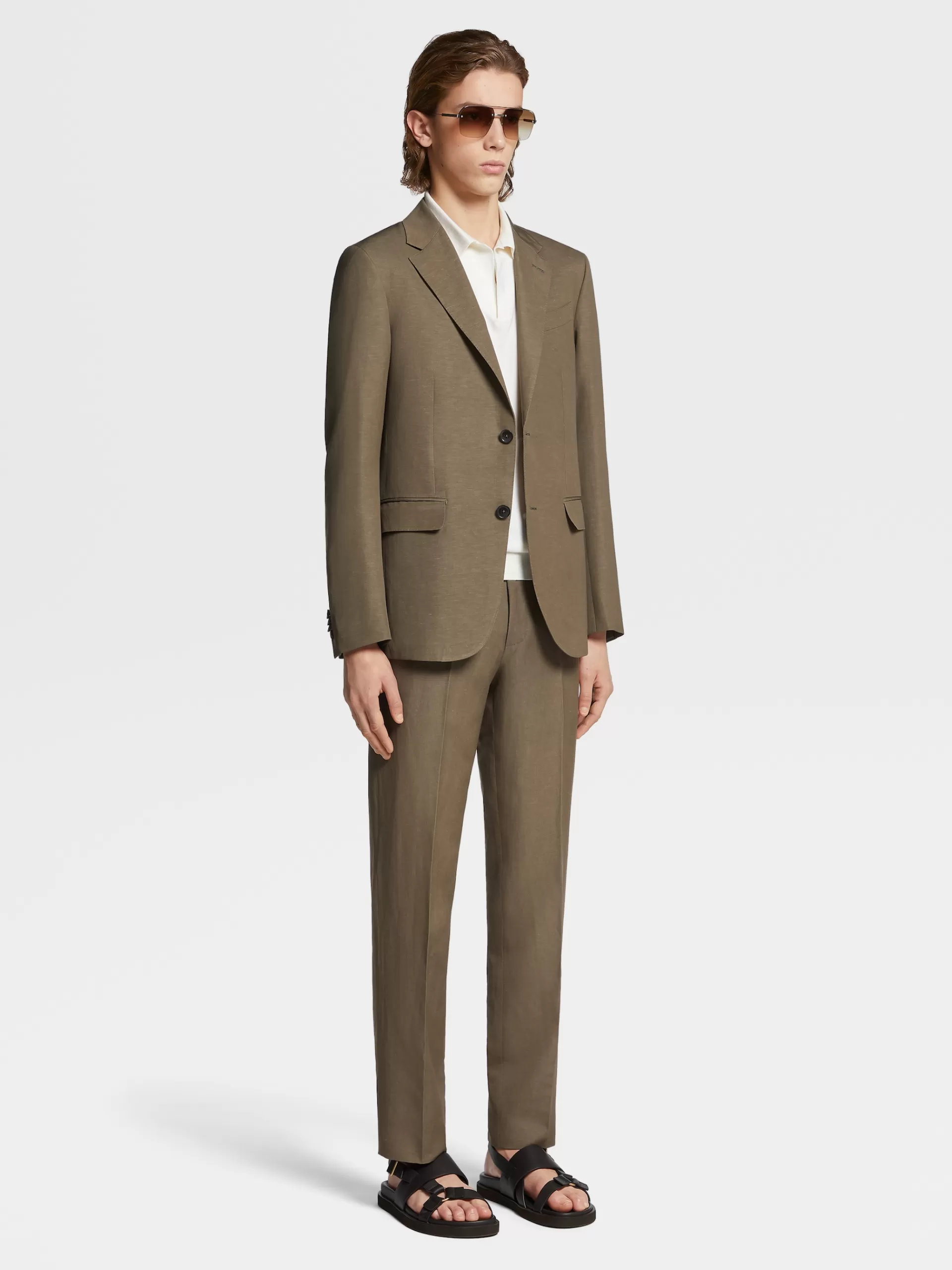 Cheap ZEGNA Veste En Laine Et Lin Trofeo™ Summer Vert Kaki Clair