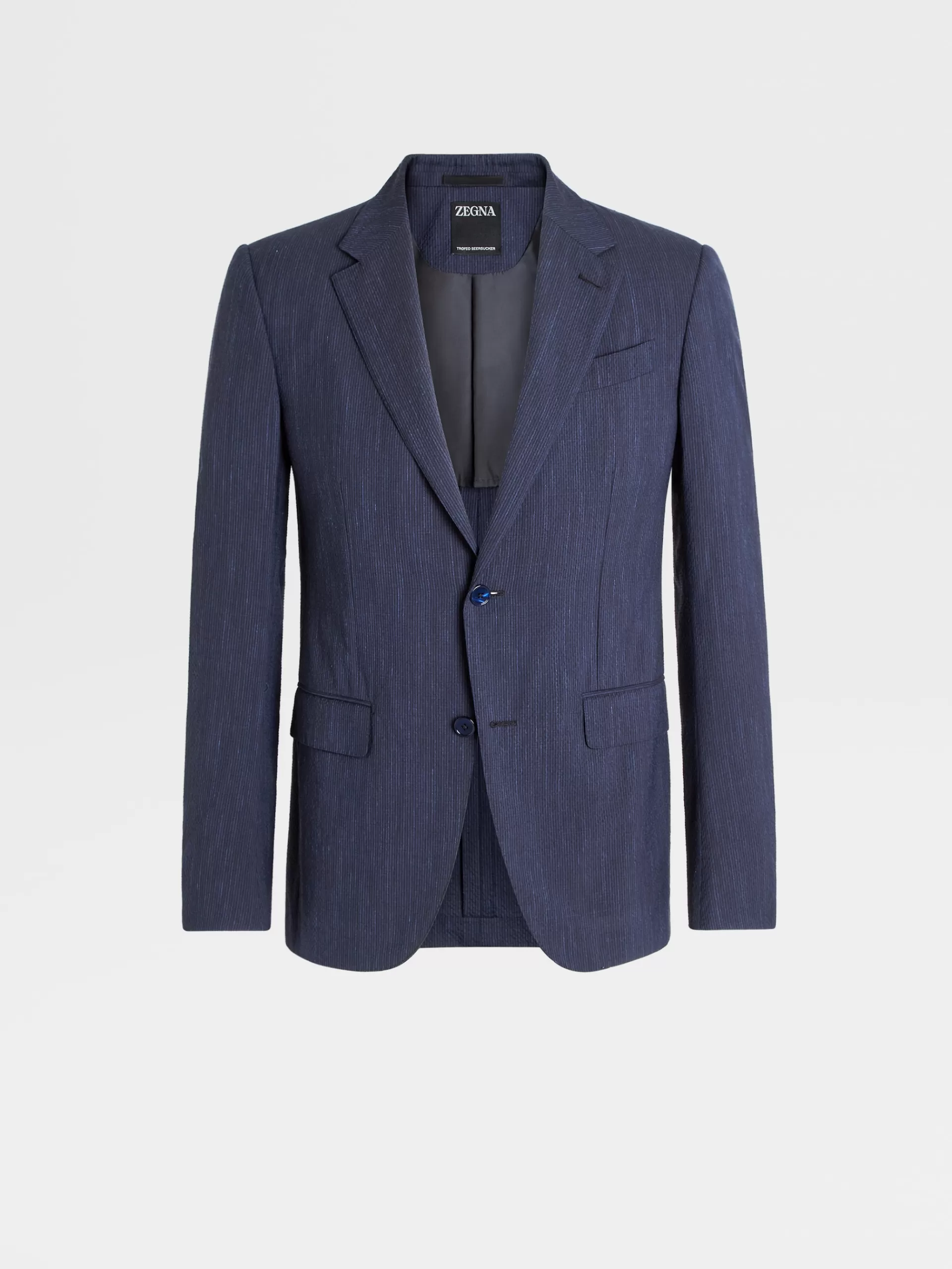 Discount ZEGNA Veste En Trofeo™ Seersucker De Laine, Soie Et Lin Bleu A Micro-Carreaux Bleu/Bleu Marine