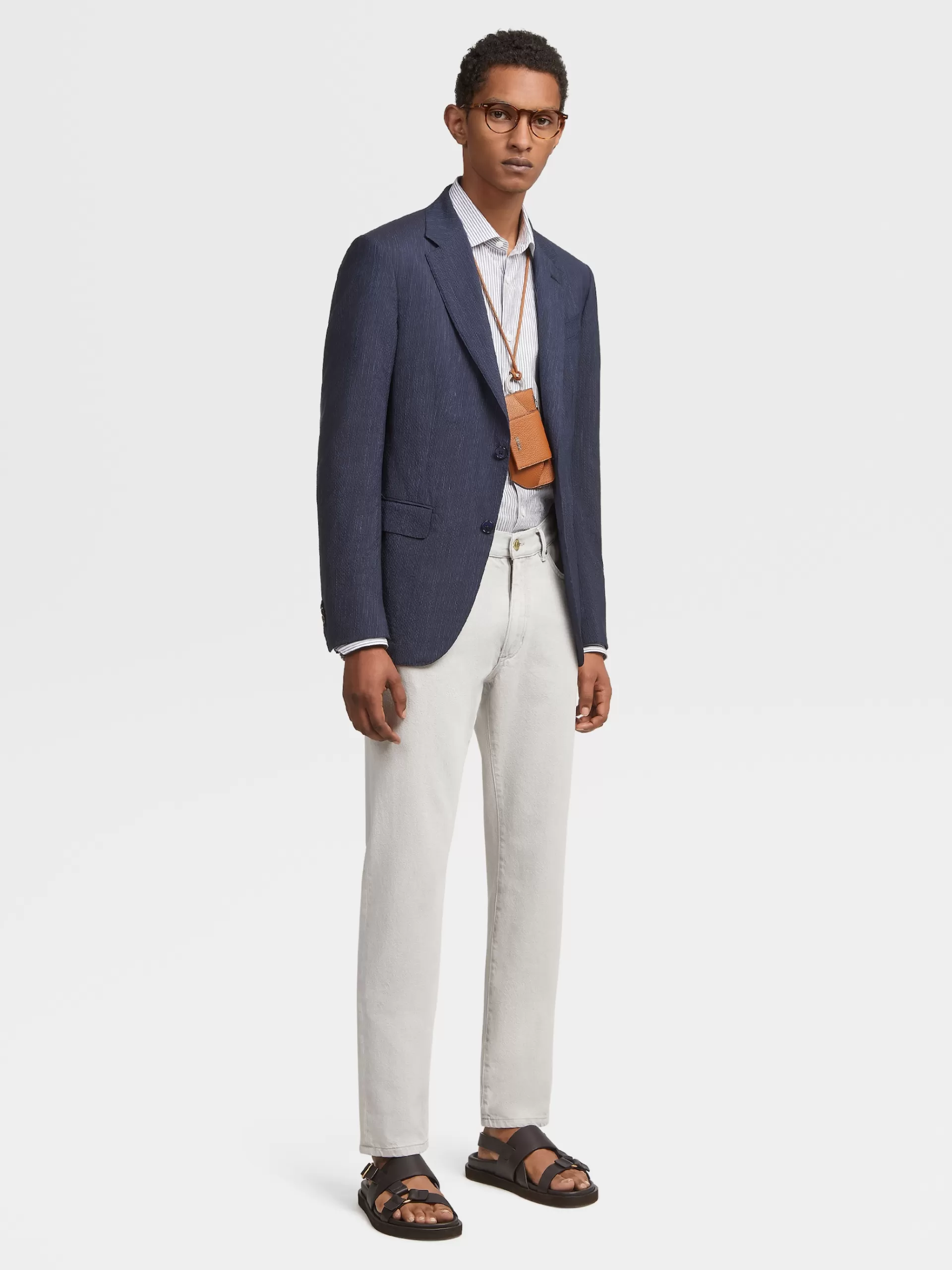 Discount ZEGNA Veste En Trofeo™ Seersucker De Laine, Soie Et Lin Bleu A Micro-Carreaux Bleu/Bleu Marine
