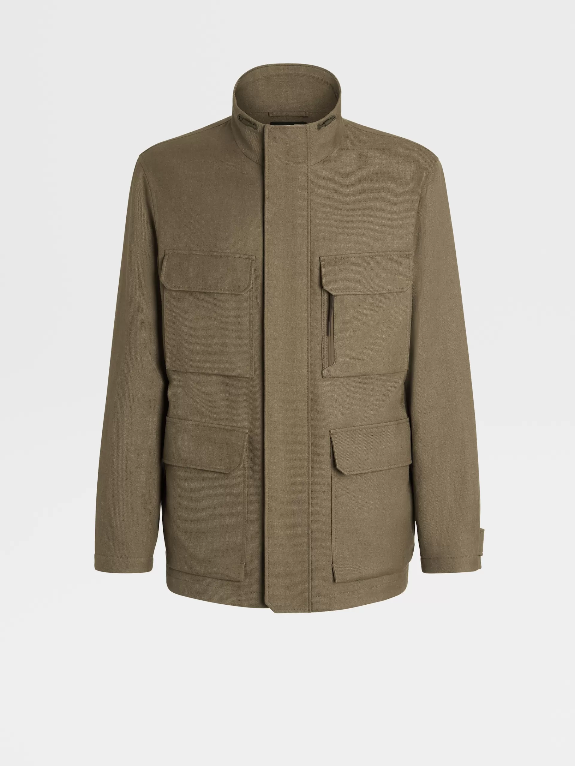 Clearance ZEGNA Veste Militaire Matelassee En Lin Et Laine Marron Clair