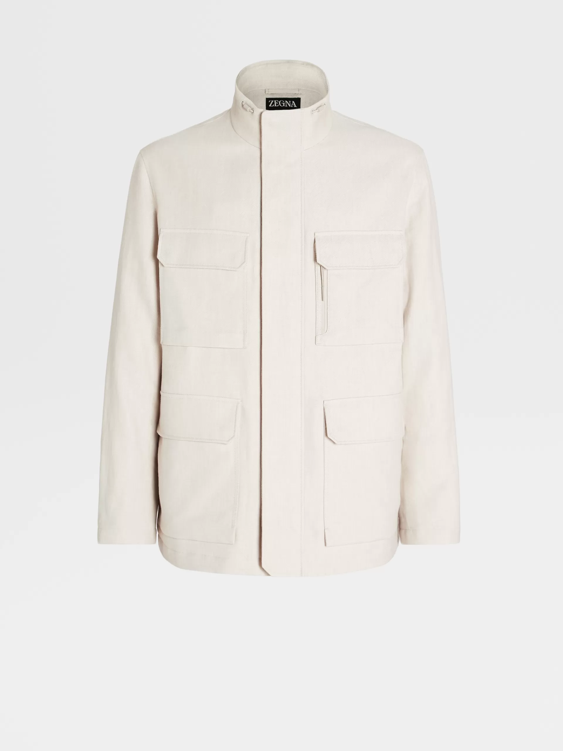 New ZEGNA Veste Militaire Matelassee En Lin Et Laine Blanc Casse